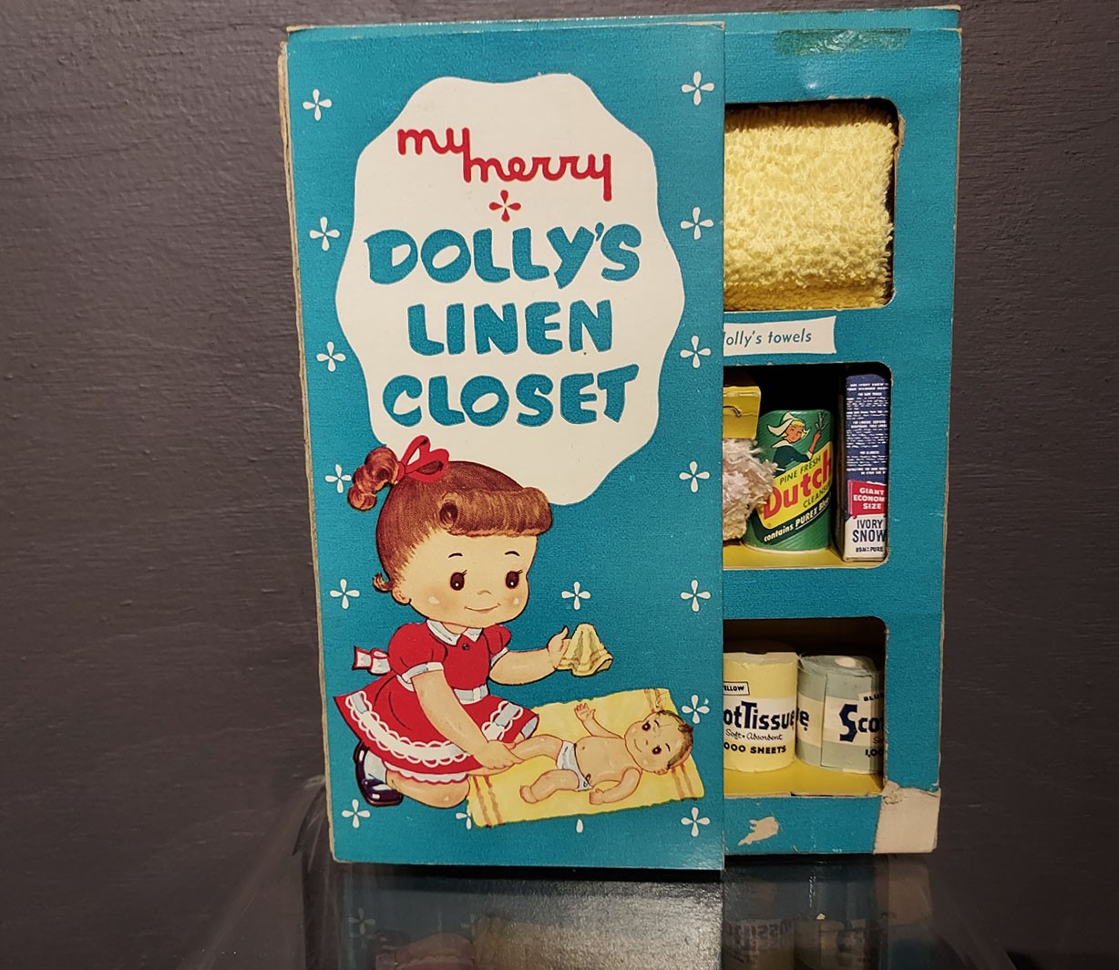 My Merry Dolly’s Linen Closet 1958 – 8 Inches Tall by 6 Inches Wide