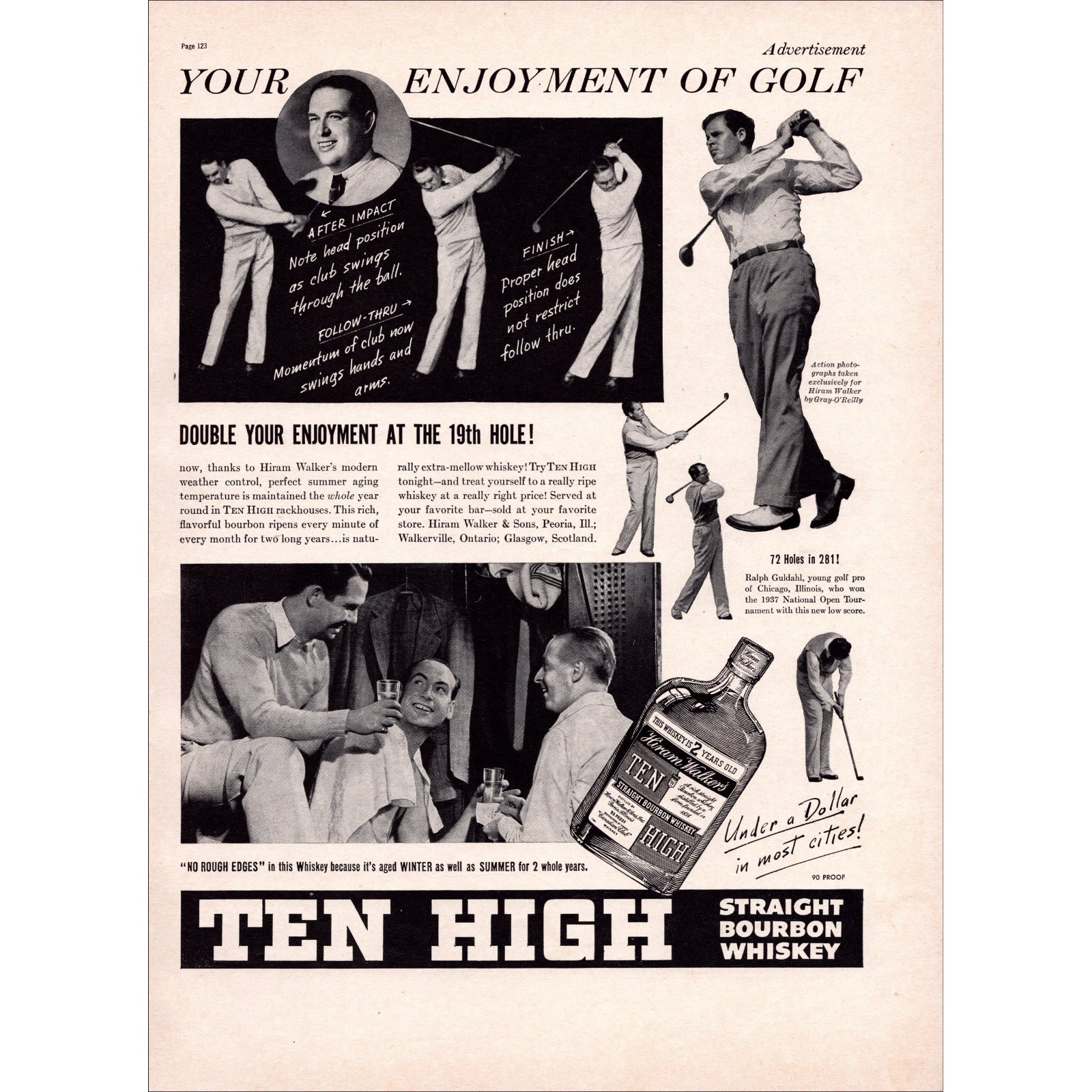 1937 Ten High Bourbon Whiskey Ralph Guldahl Original Vintage Print Ad