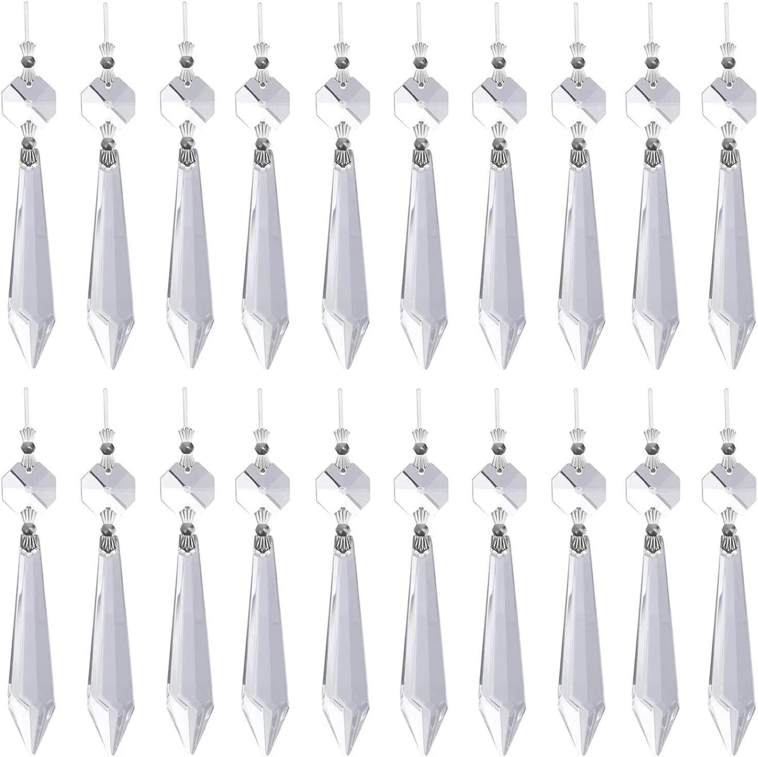 20 Pcs Clear Crystal Chandelier Icicle Prisms Replacement Parts for Lamp Decore