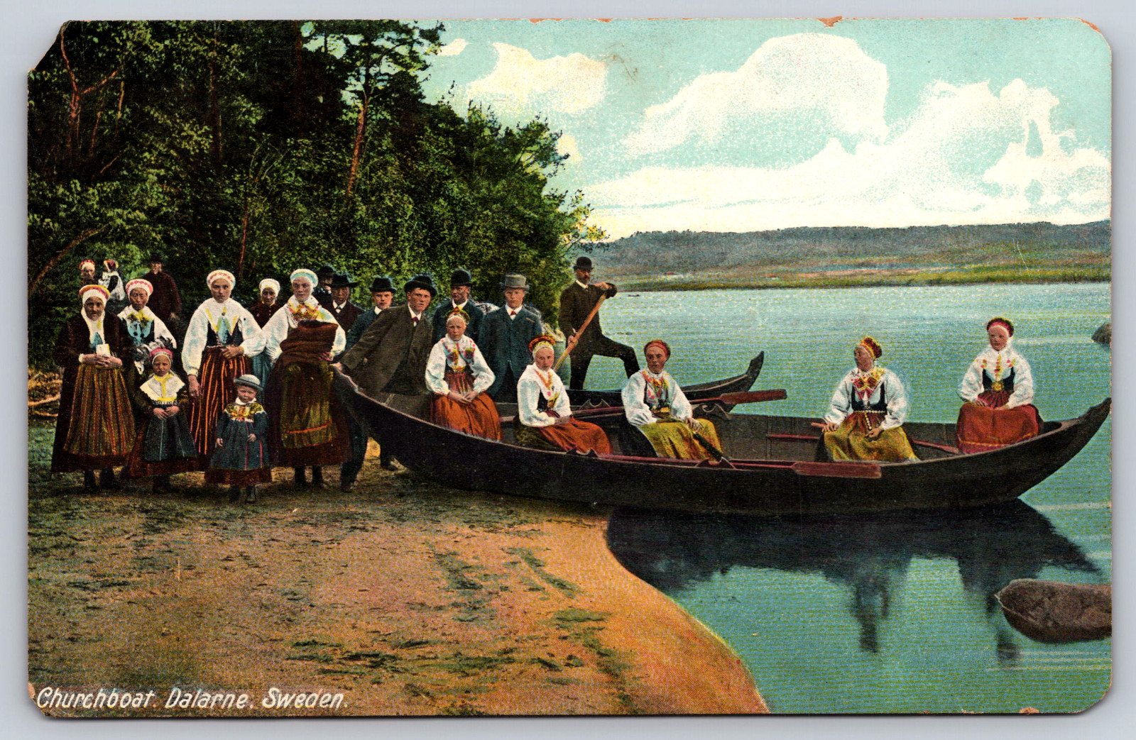 Postcard Churchboat Dalarne Sweden