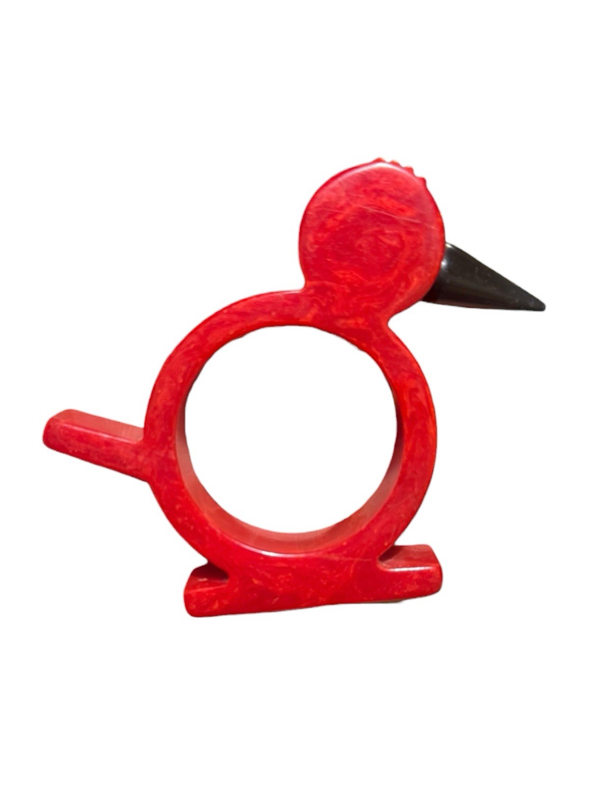 Vintage Bakelite Cherry Red Swirl Duck Black Beak Napkin Holder Ring MCM Retro