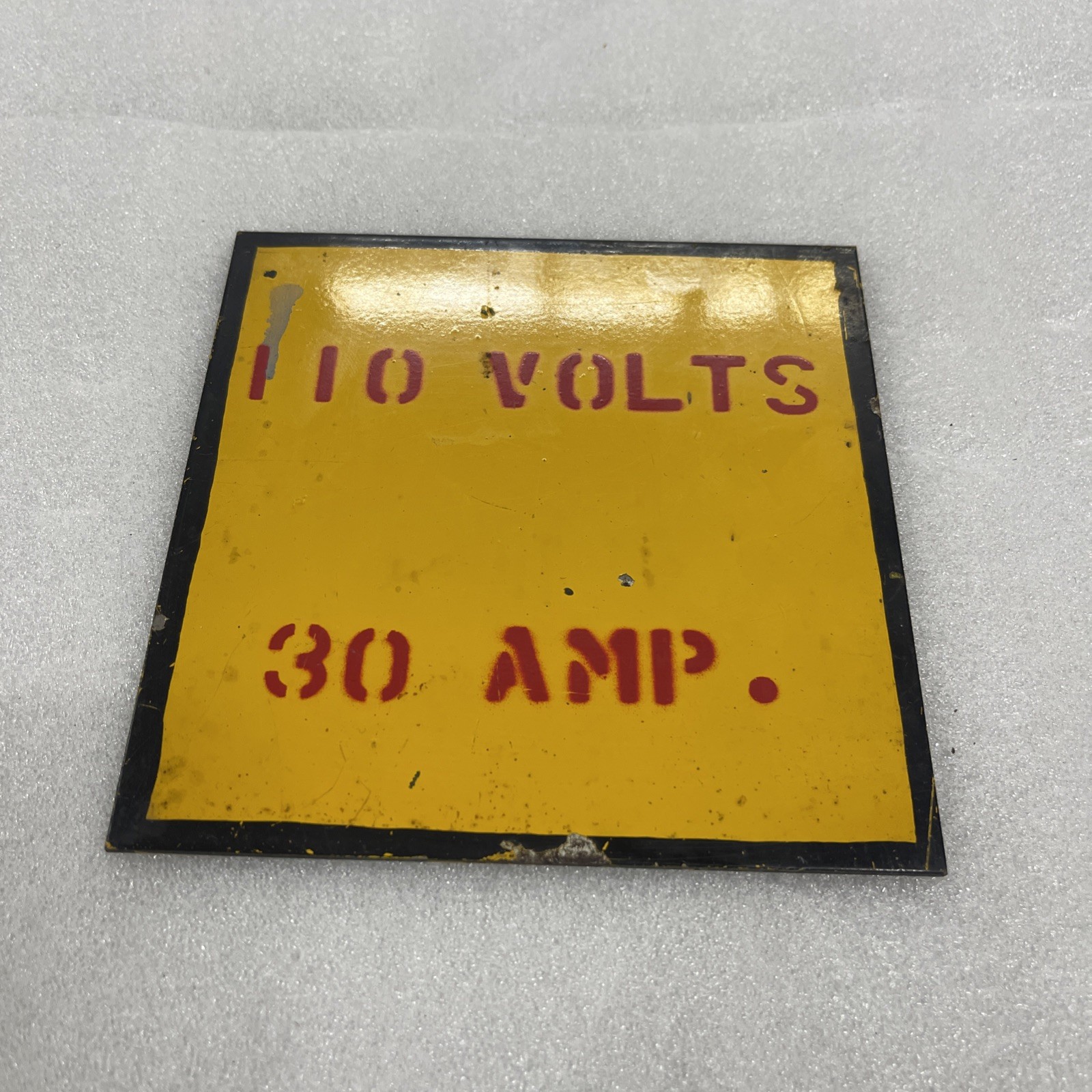 Vintage Caution 110 Volts 30 Amp Factory Sign Sign Board Porcelain Enamel Yellow