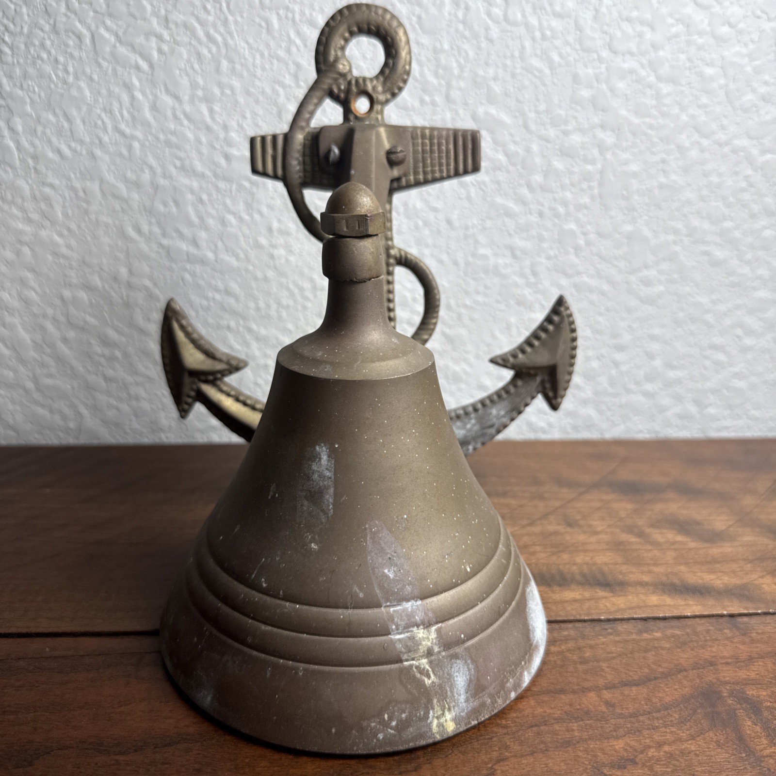 Vintage Brass Nautical Ship’s Bell , Wall Mounted Anchor, Great Patina