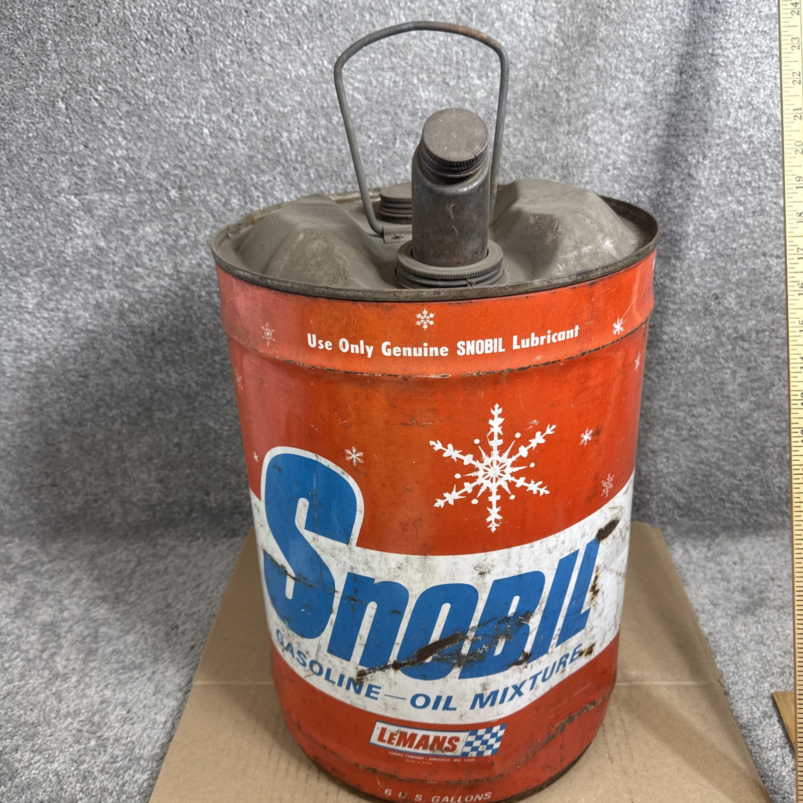 Vintage Lemans Snobil Gasoline Oil Mixture 5 Gallon Can