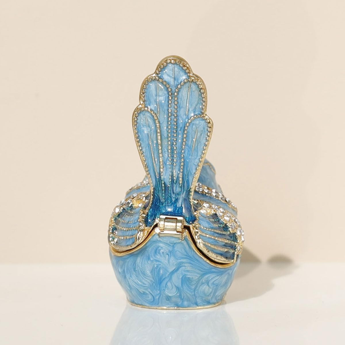 Exquisite Hand – Painted Enamel Blue Bird Trinket Box Hinged Rhinestone – Adorne