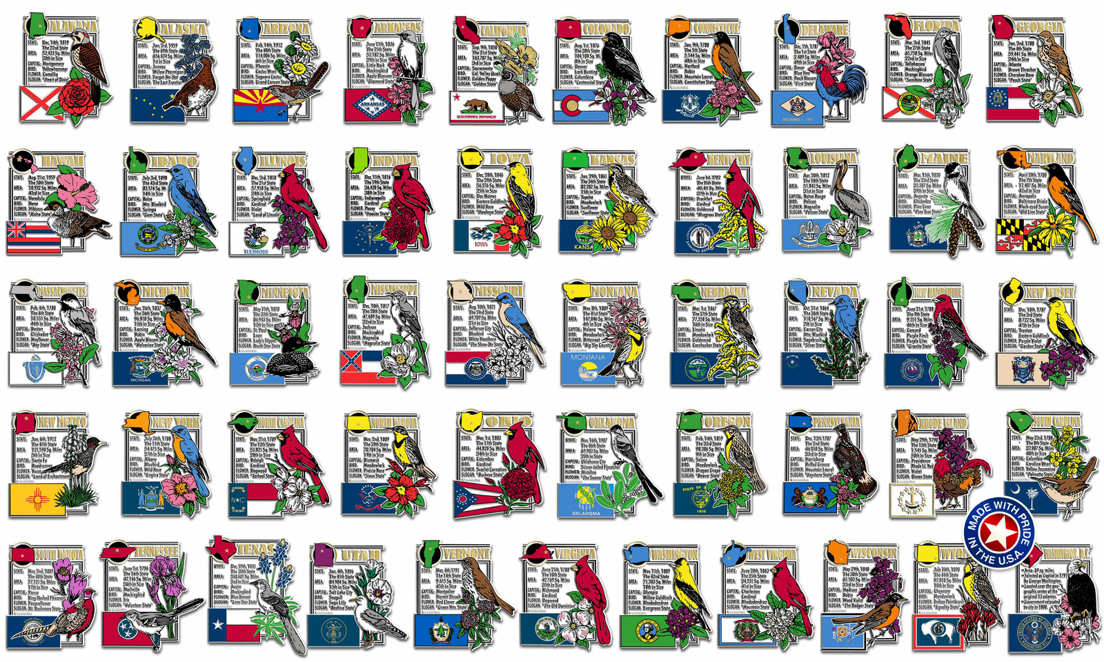 Montage U.S. State Magnet Set by Classic Magnets, 51-Piece Set