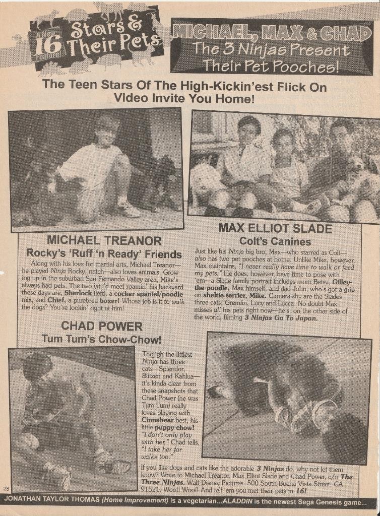 Max Elliott Slade Chad Power Michael Treanor teen magazine clipping 3 Ninjas