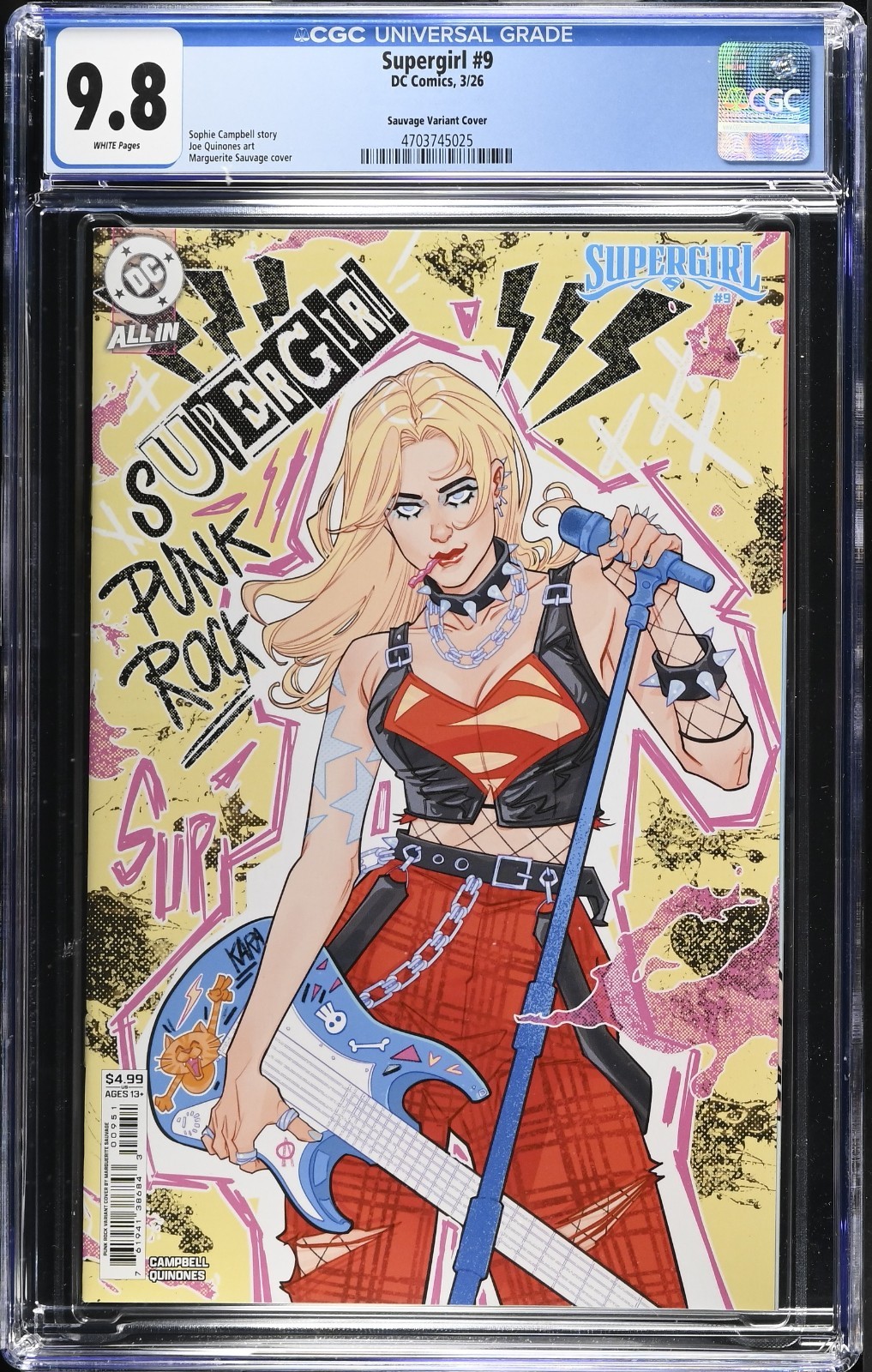 Supergirl #9 CGC 9.8 DC Comics 2026 Sauvage Punk Rock Variant Sophie Campbell