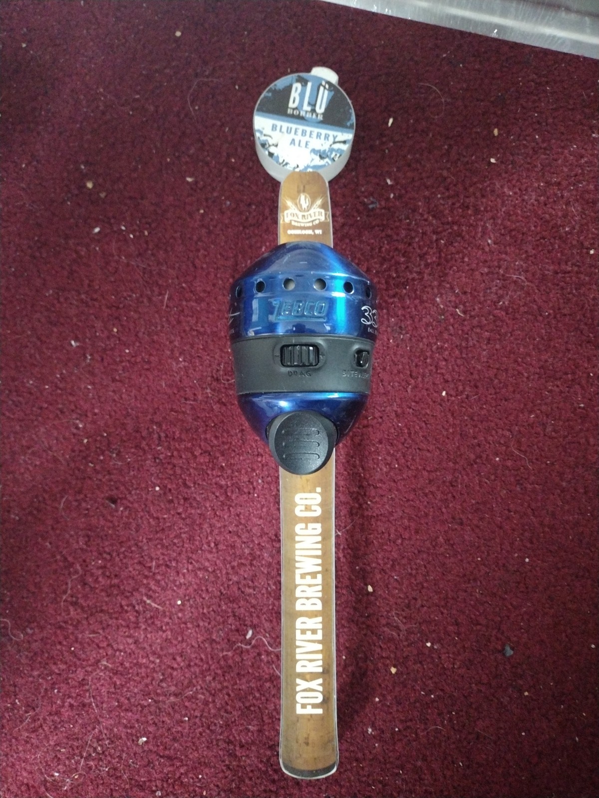 Fox River Brewing Zebco Fishing Reel Fish Ale Beer Tap Handle Wisconsin
