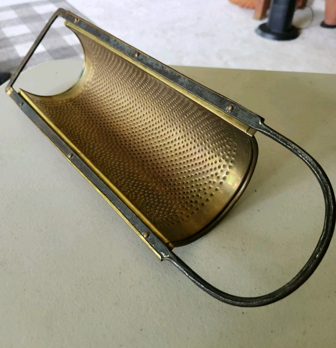 Large Primitive Punched BRASS Half Round CHEESE Vegetable GRATER Fruit ZESTER