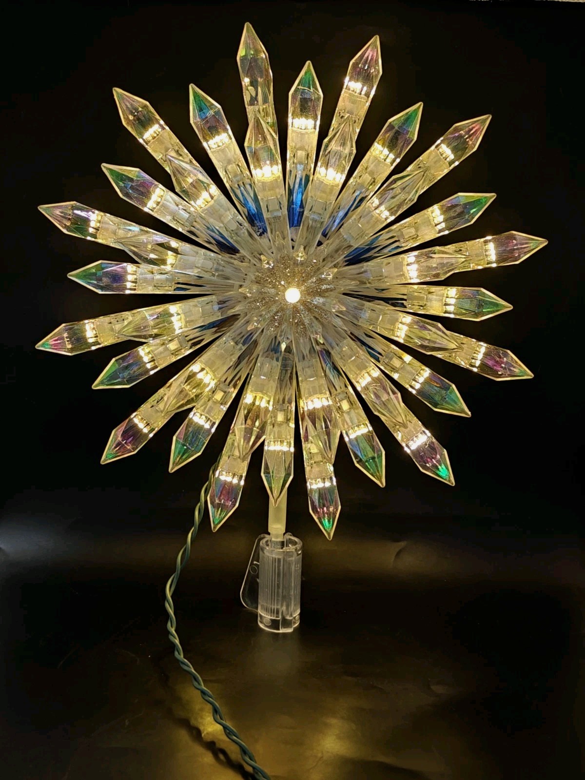 Large 14″ Lighted Starburst Snowflake Christmas Tree Topper With Clamp On