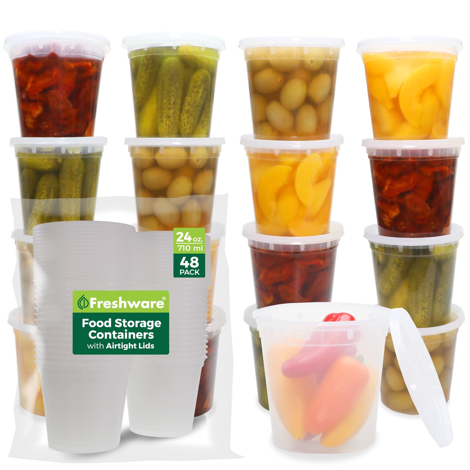 Freshware Food Storage Containers 24 oz Plastic Deli 24 ounce, 24 oz, 48-Set