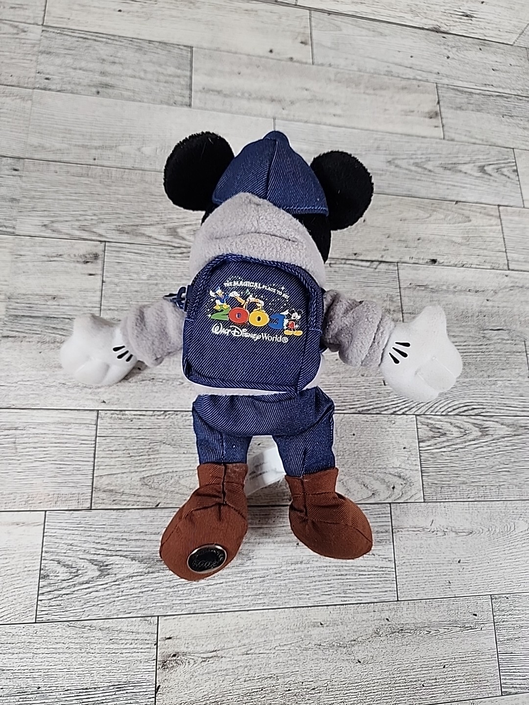 2003 Walt Disney World Mickey Mouse Beanie Baby Hat & Backpack 8″ Plush VTG Doll
