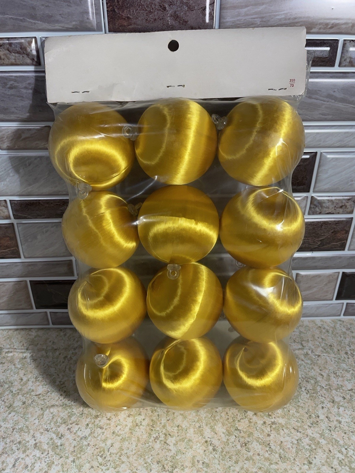 12 Vintage Satin Christmas Ornaments Gold 2″ Merri-Craft USA New