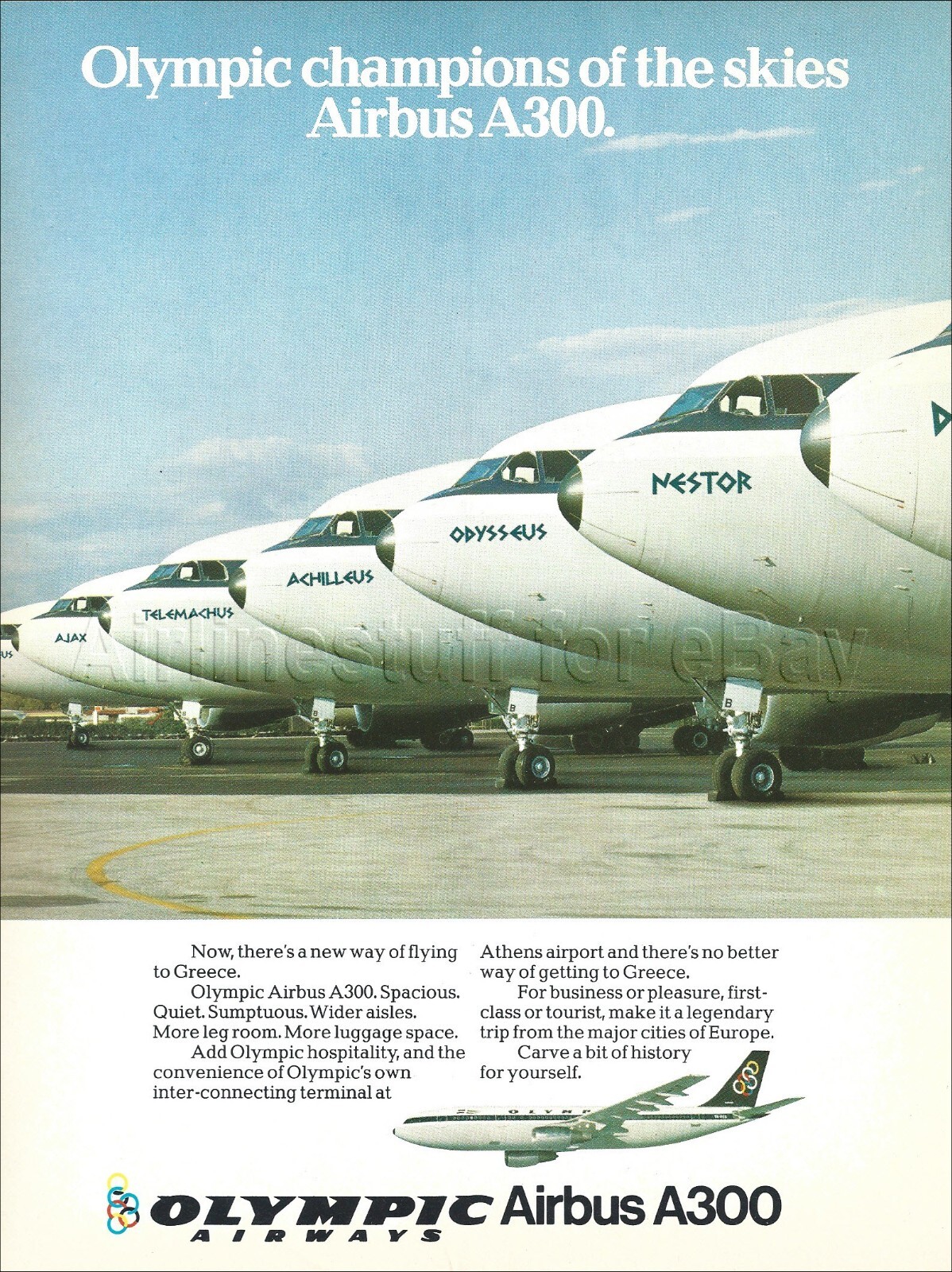 1980 OLYMPIC Airways AIRBUS A300 widebody jet fleet ad airlines advert GREECE