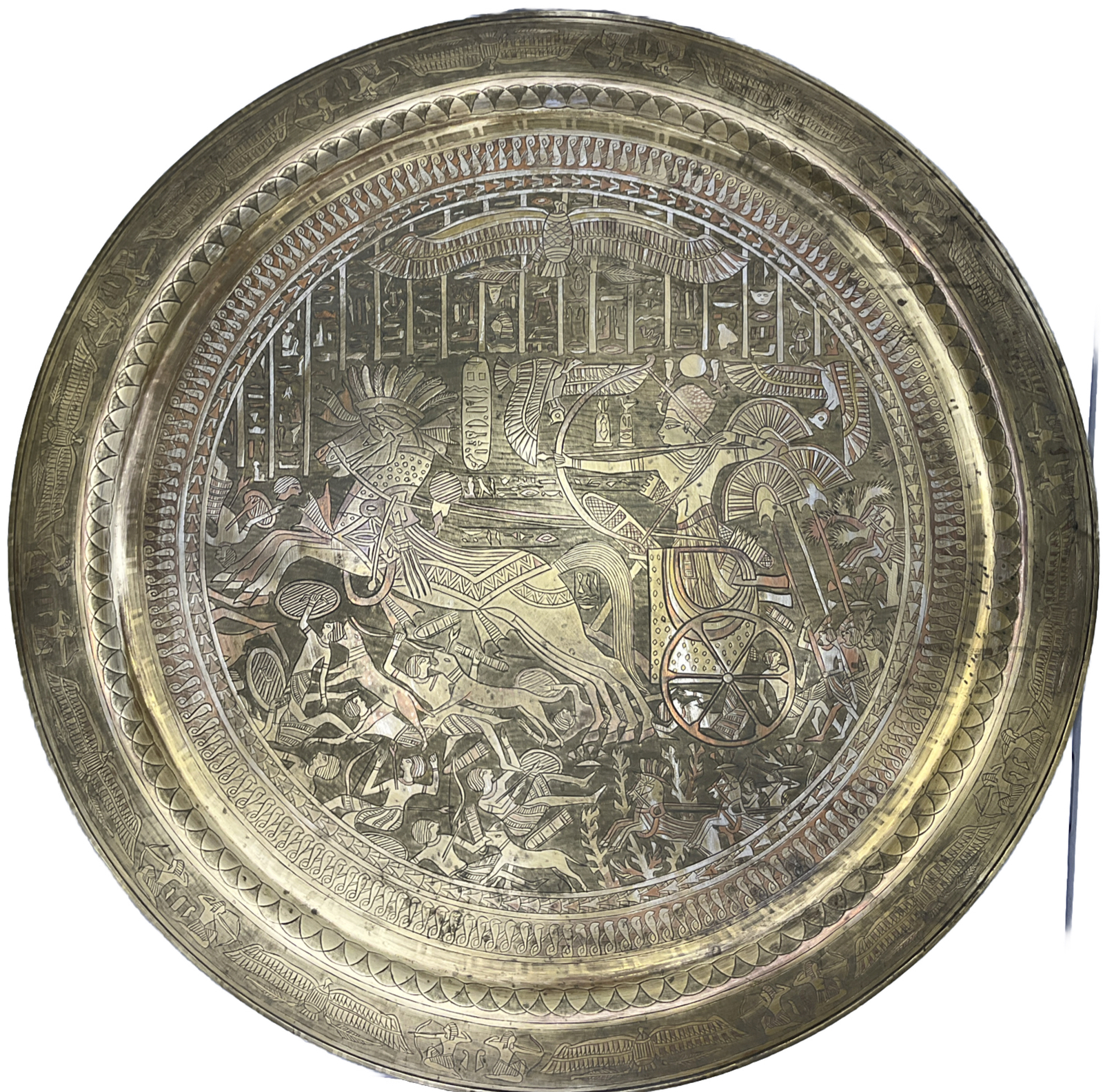 Egyptian Plate Egypt Tray Chariot Horses Hieroglyphics 27” XXL