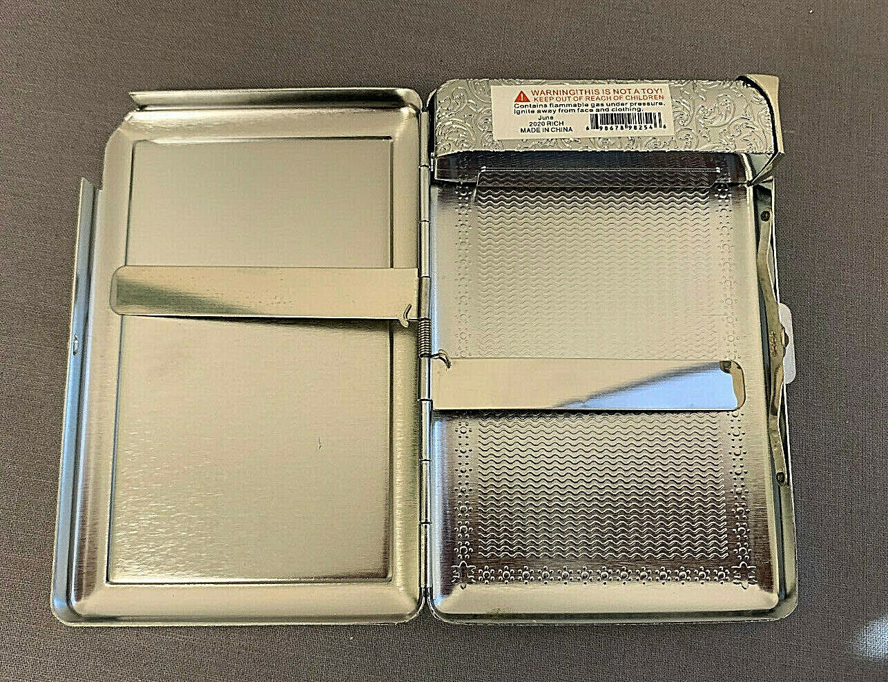 Ladies Night D 01 Silver Cigarette Case w/ Built In Lighter Vintage Sexy Lady