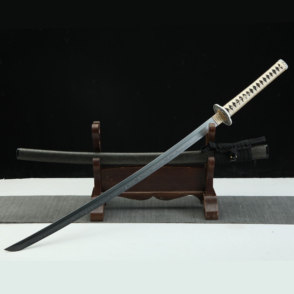 Cream Yellow Handmade Katana Clay Tempered T10 Steel Hamon Sharp edge Swords