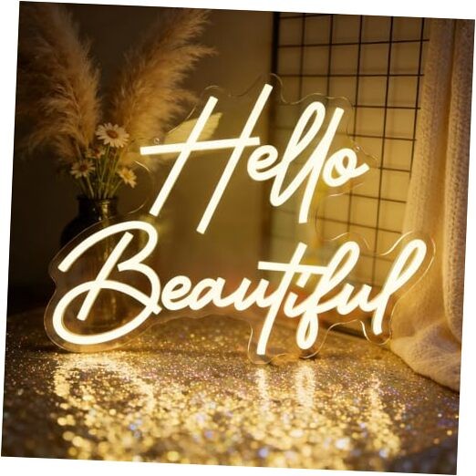 Hello Beautiful Neon Sign for Wall Decor, Warm White LED Neon Light for