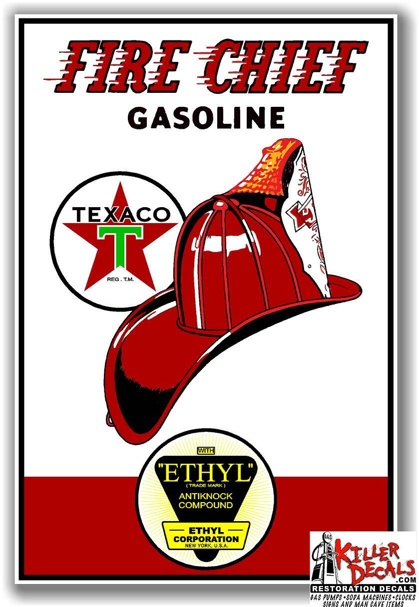 8″ X 5.3″ TEXACO FIRE CHIEF ETHYL GASOLINE DECAL OIL GAS PUMP LUBSTER (TEXA-3)