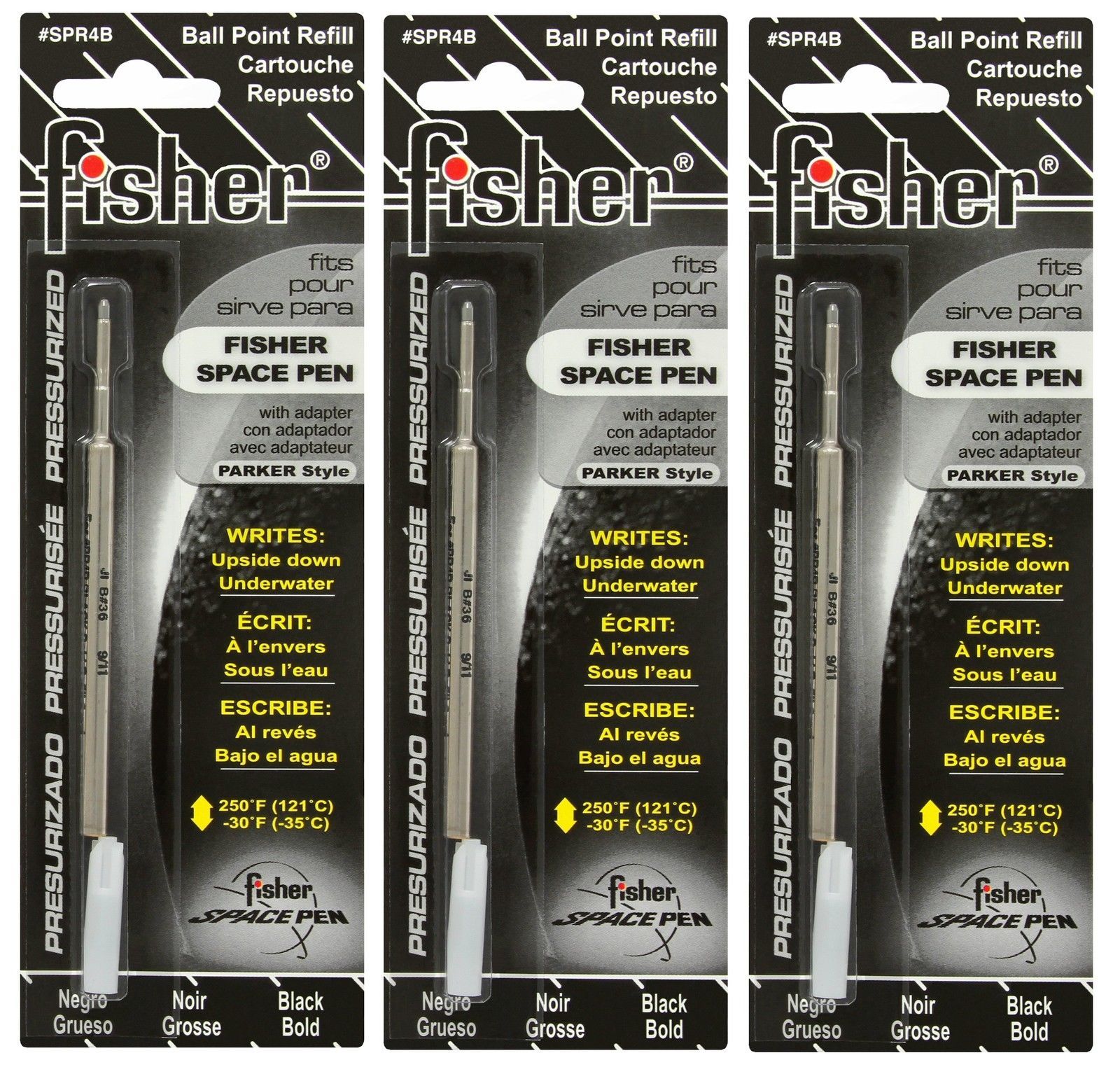 Fisher Space Pen Refills – Pack of 3 Black Bold Point Ballpoint Pen SPR4B