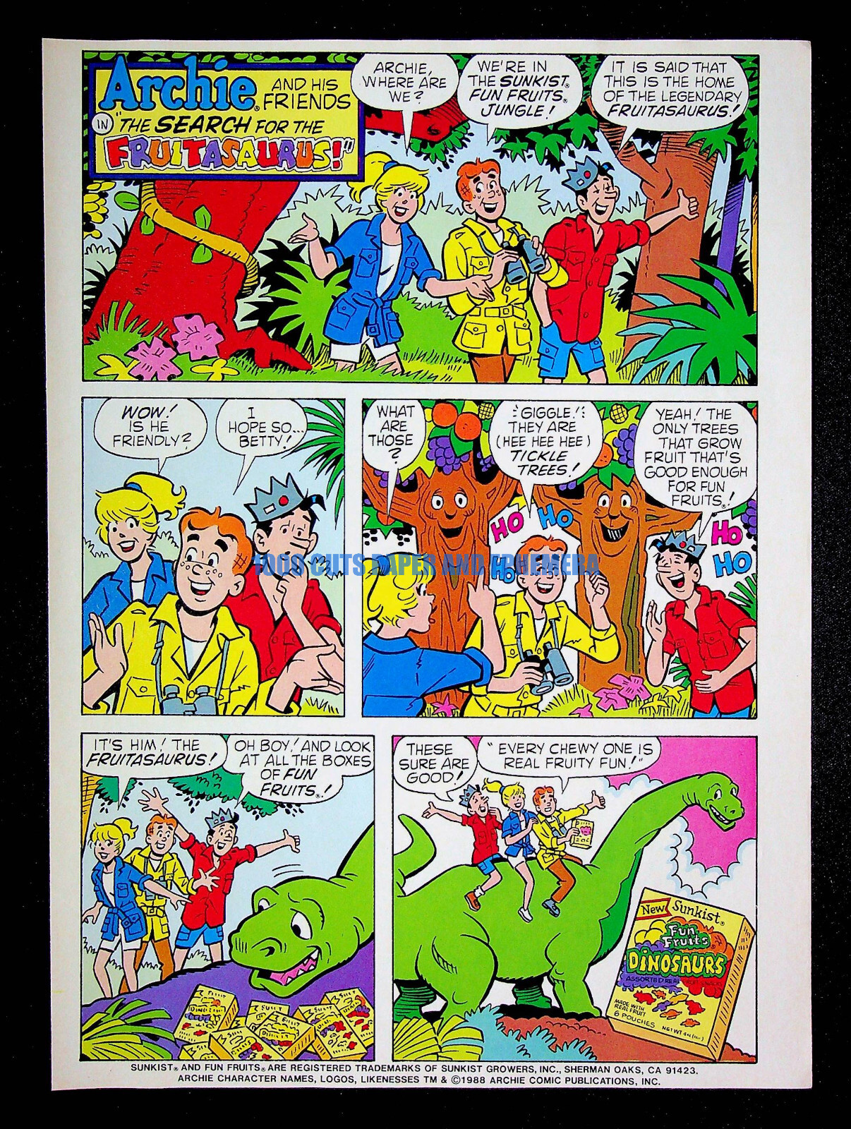 Dinosaur Gummies Sunkist + Archie Comic 1988 Print Magazine Ad Poster ADVERT