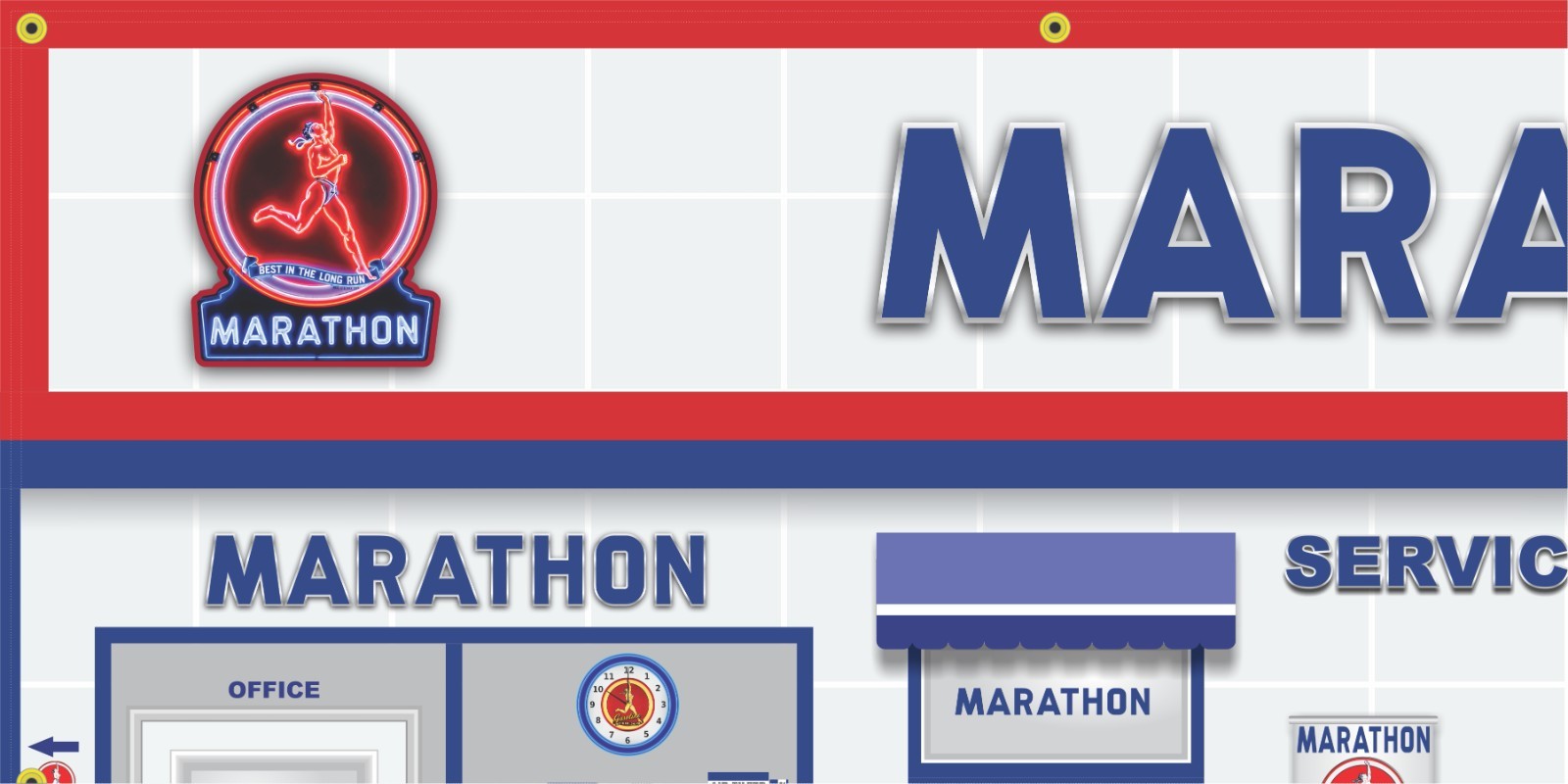 MARATHON OIL GAS SERVICE STATION SCENE GAS PUMP WALL MURAL SIGN BANNER ART SIZES