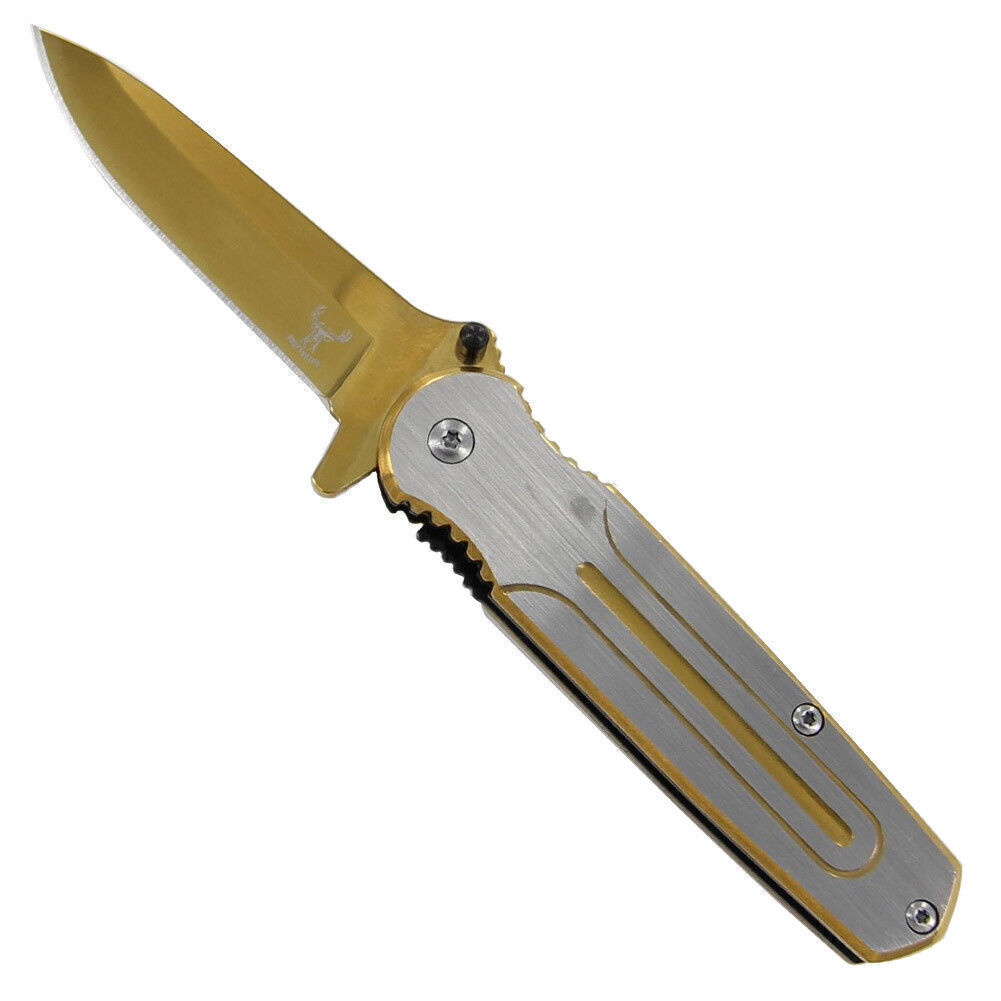 Tactical Survival FOLDABLE POCKET KNIFE Spring Assist Gold Mine Stainless Steal