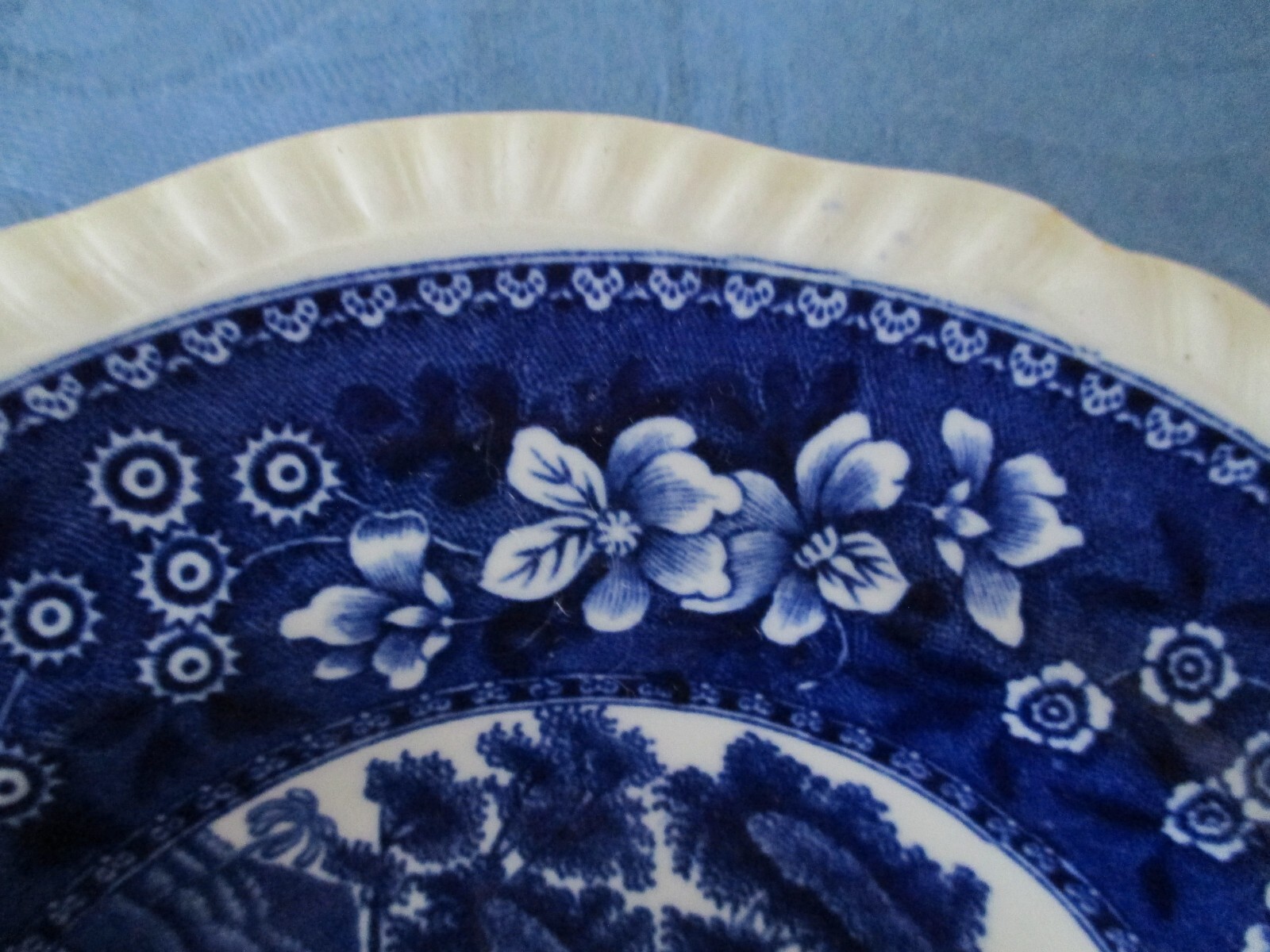 Copeland Spode #9 Spode’s Tower Flow Blue Rimmed Soup Bowl 7.5″ England Vtg AZ36