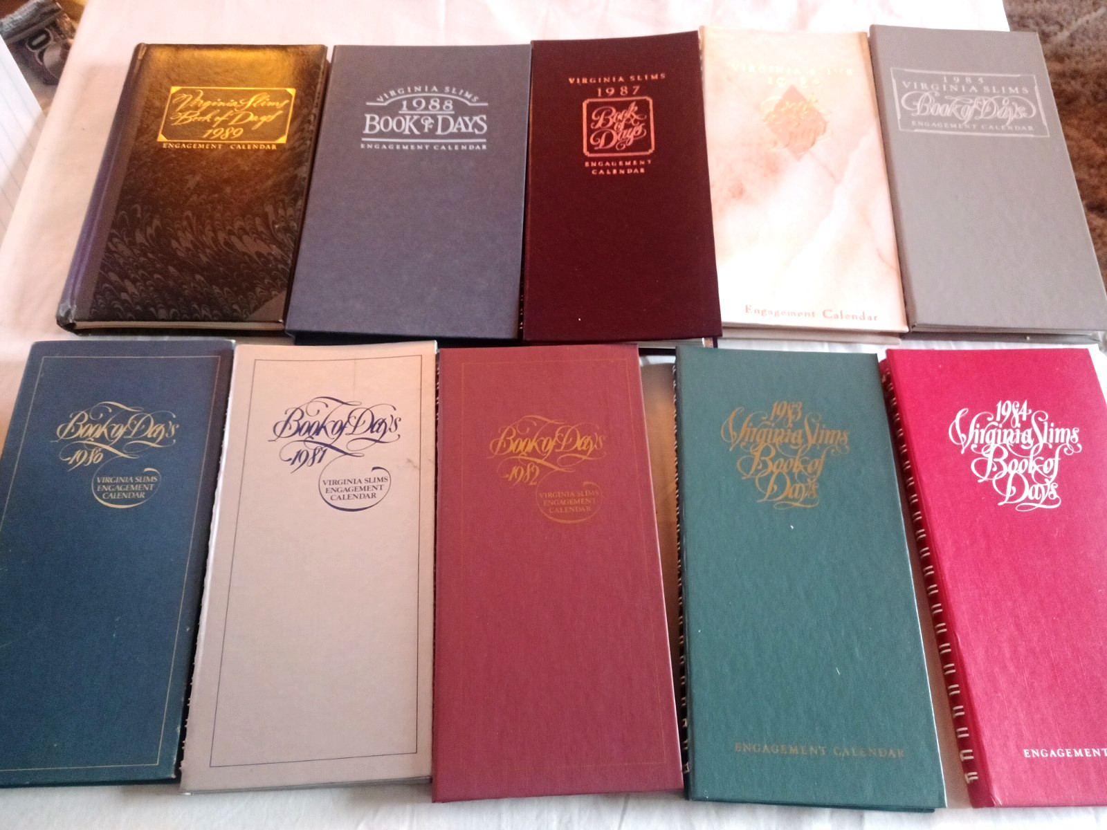 1980’s Virginia Slims Book Of Days Collectable Calendar Books 1980-1989 Set
