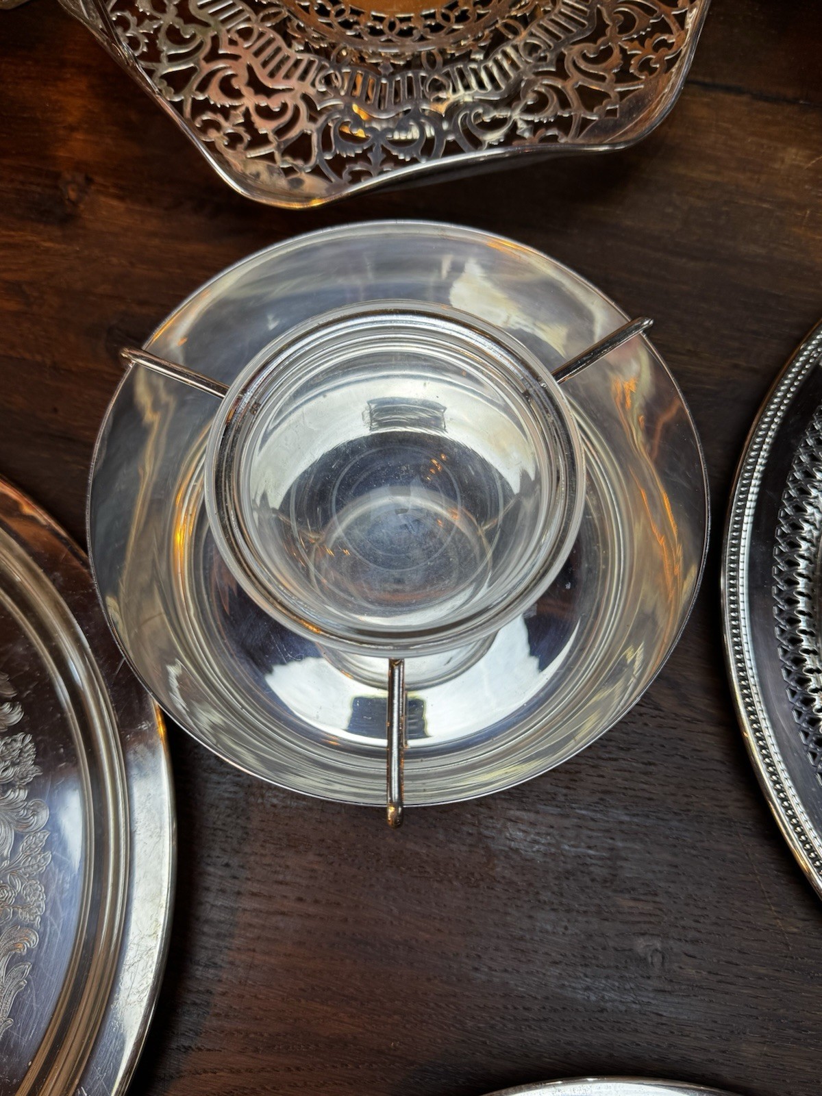 Silverplate Caviar Server Glass Insert & Lid CONTEMPORARY VINTAGE