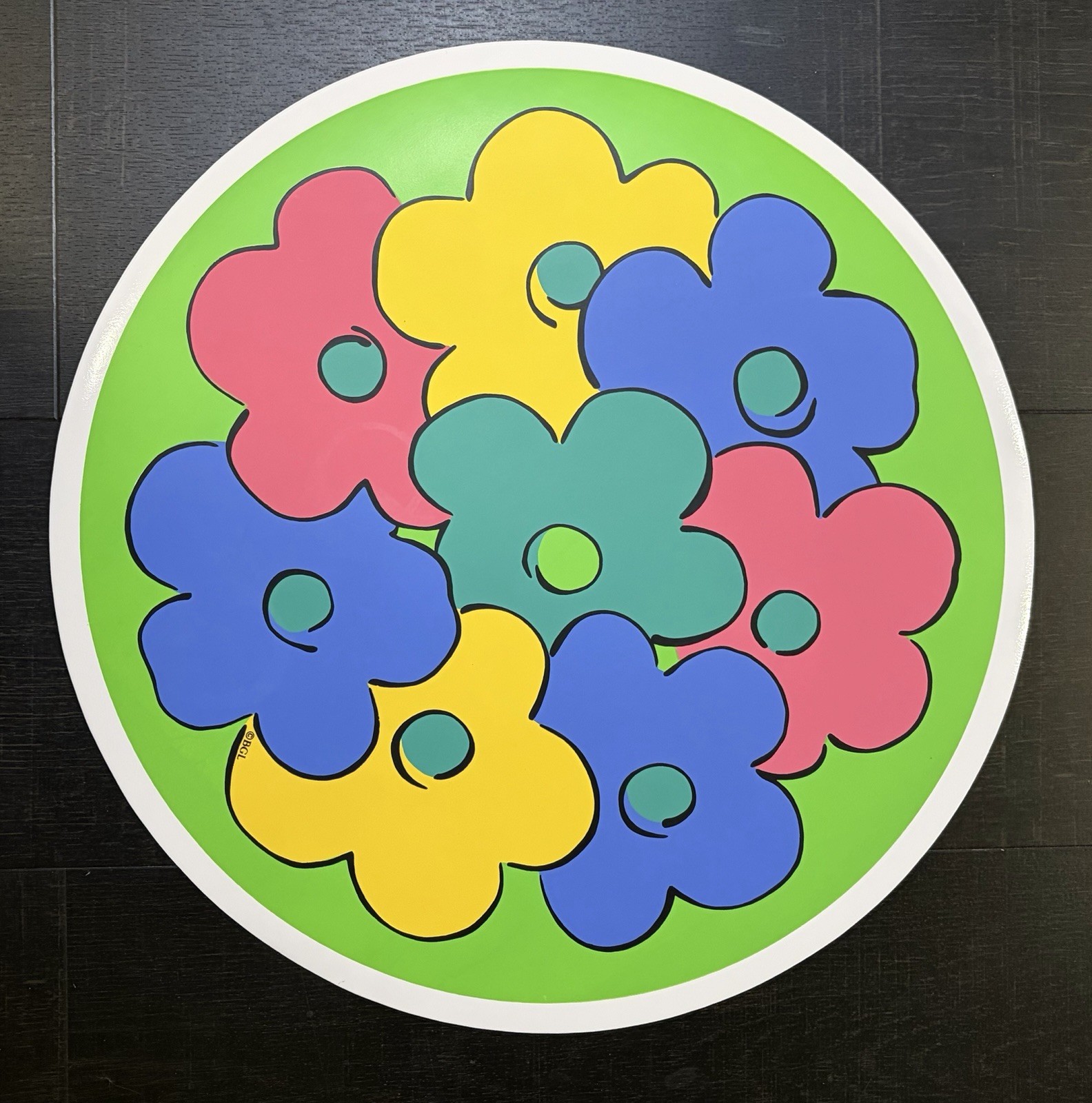 Set of 4 Vtg Round Placemats Bright Retro Floral Pattern Foam Backed Eclectic