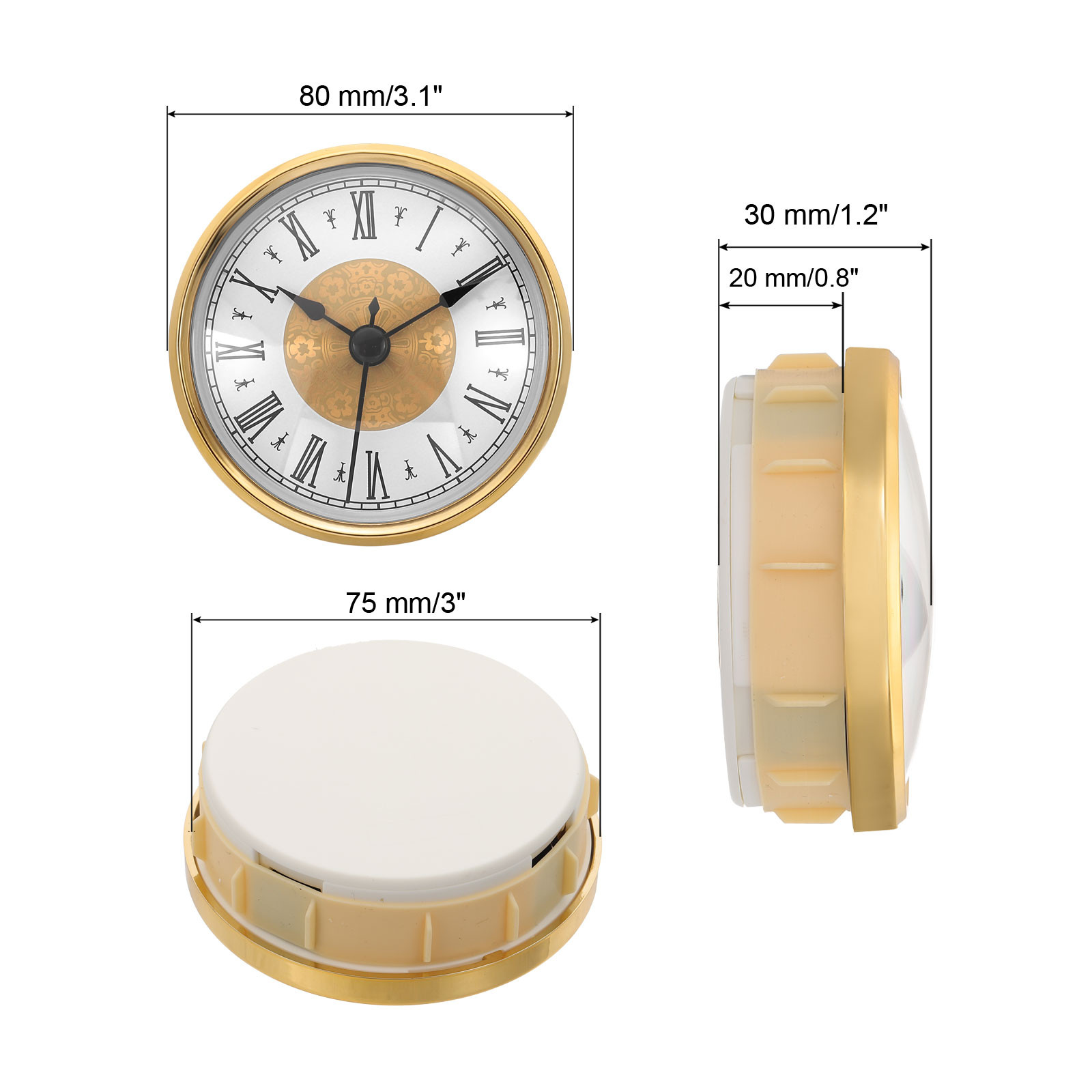 3.1″ 80mm Quartz Roman Clock Insert Fit 75mm/3″ Gold Style 18