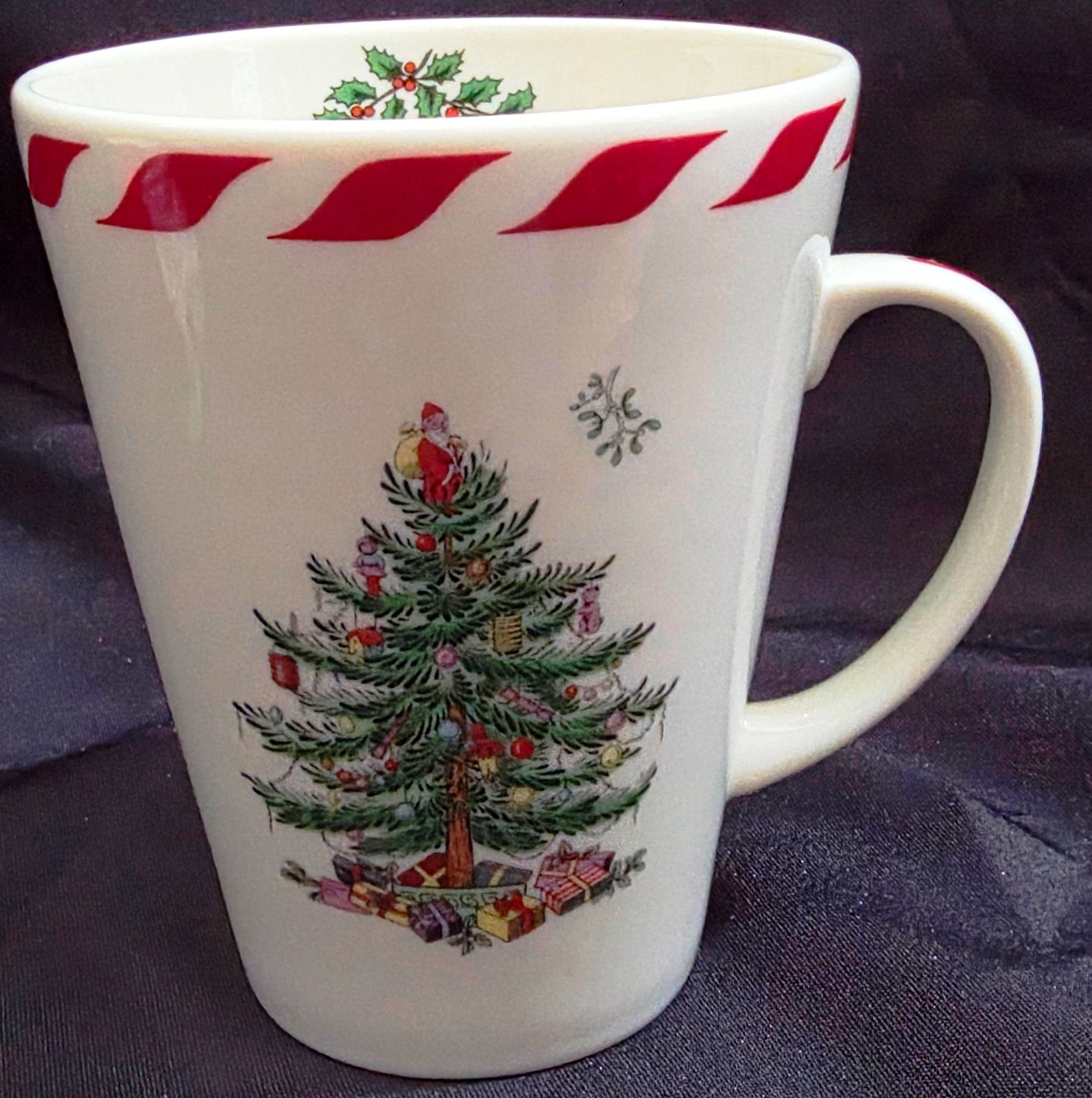 Spode Christmas Tree striped PEPPERMINT MUG jumbo oversize coffee cup 4.625″H