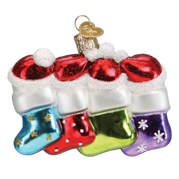 Old World Christmas SNOW FAMILY OF 4 (24218) Glass Ornament w/ OWC Box