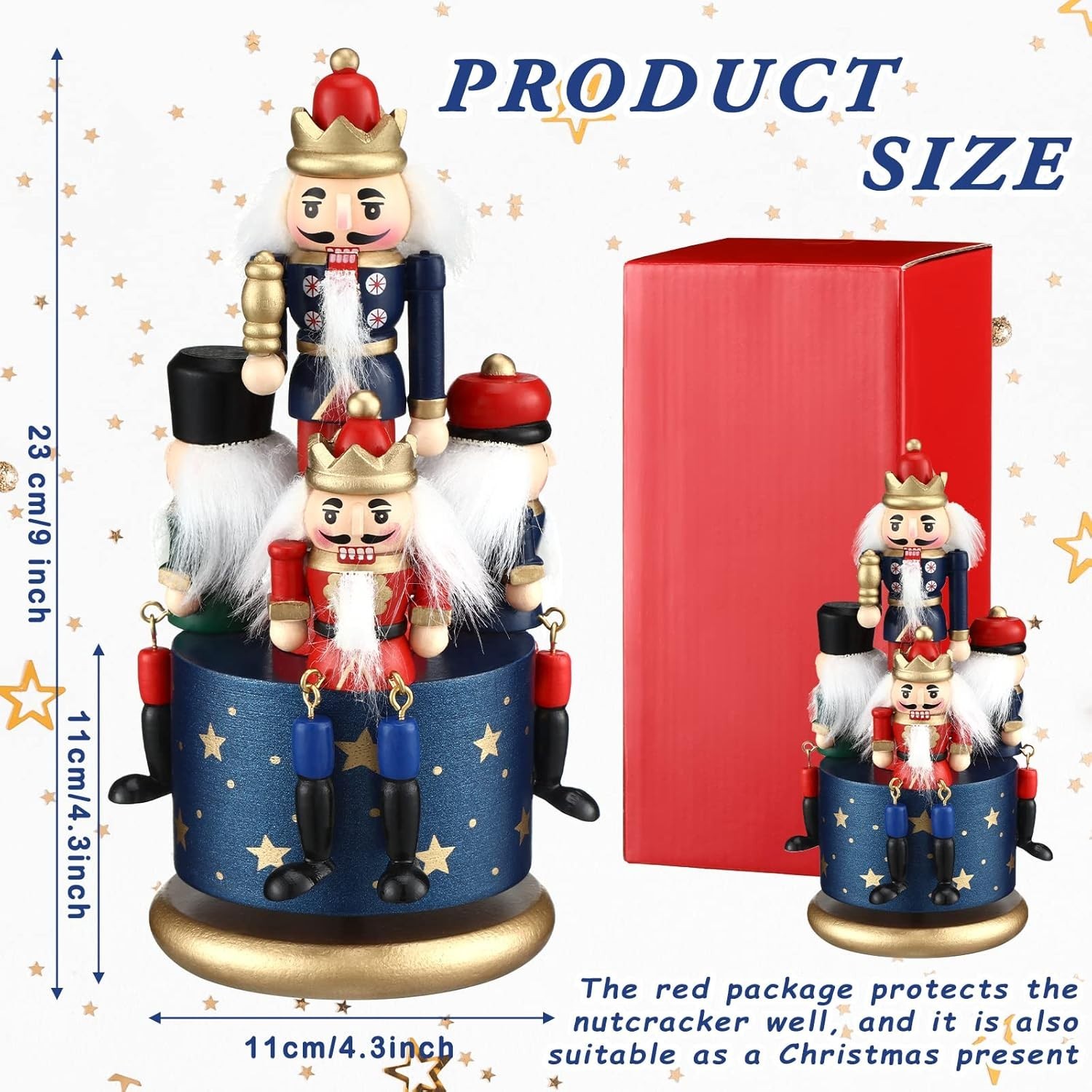 Christmas Nutcracker Musical Box Rotating Wooden Soldier Toy Holiday Home Decor