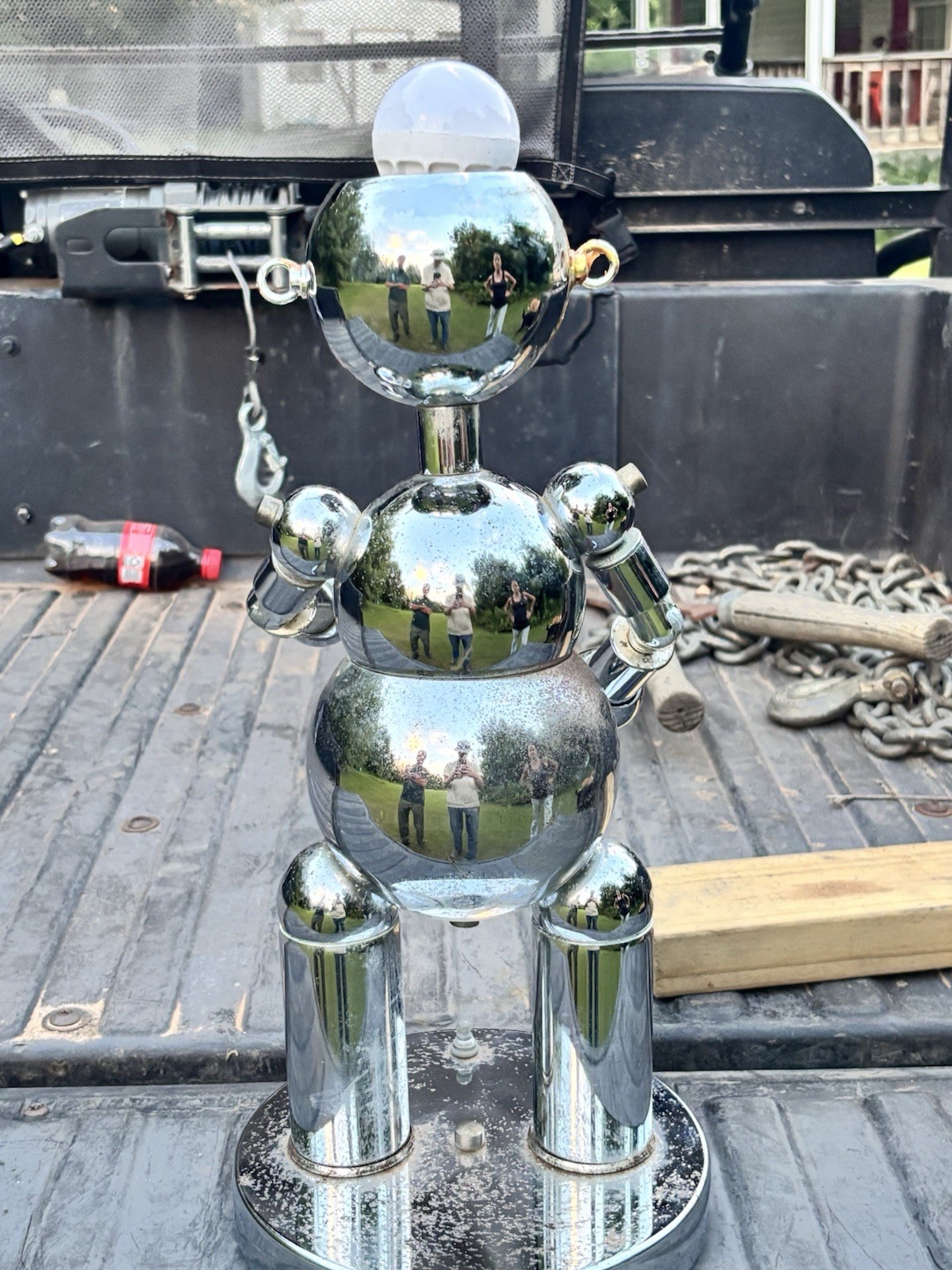 Chrome Metal Robot Figural Table Lamp, Silver, Corded Electric, Switch