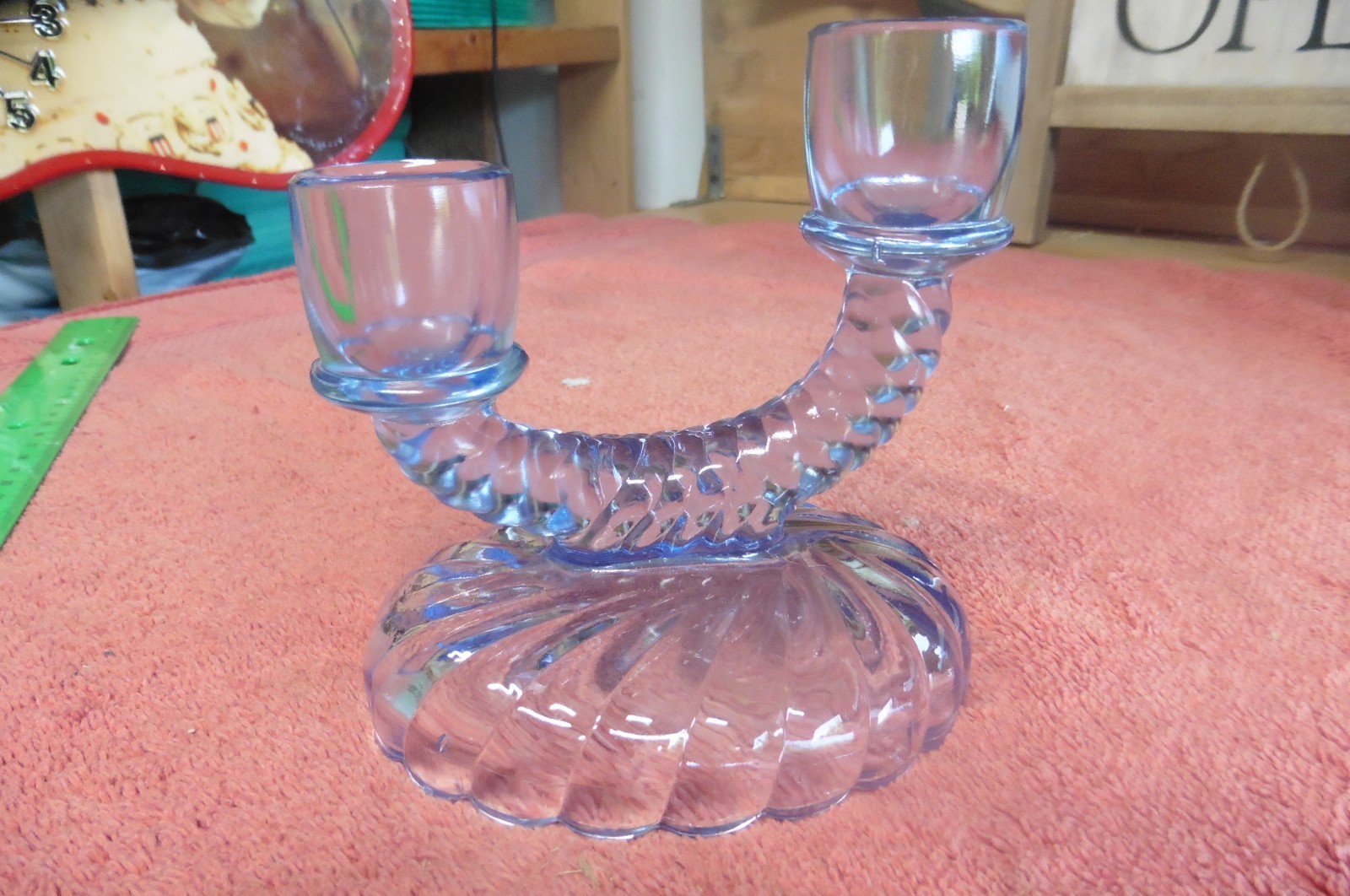 Glass Light blue hint clear Candle double candle holder