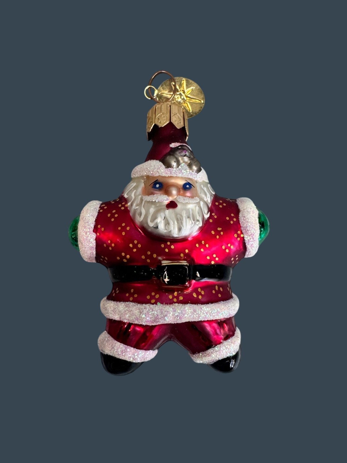 Christopher Radko Noble Gems Santa Glass Christmas Ornament 4″ Red Glitter