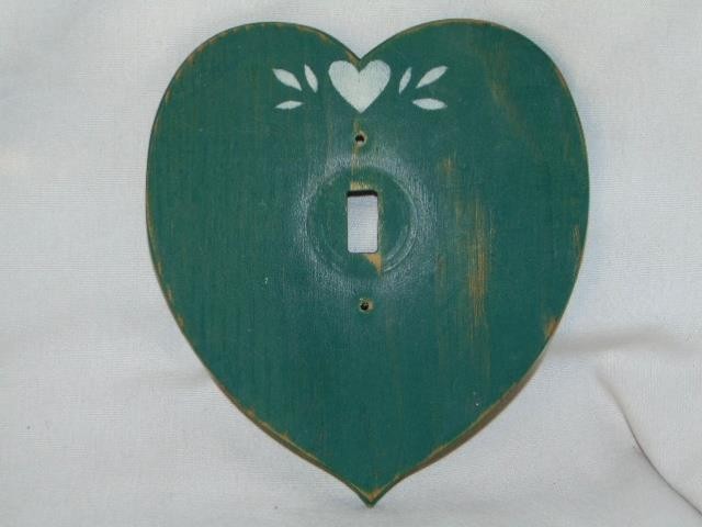 1987 Wood Diecut HEART Country Light Switch Plate Cover, Hand Painted