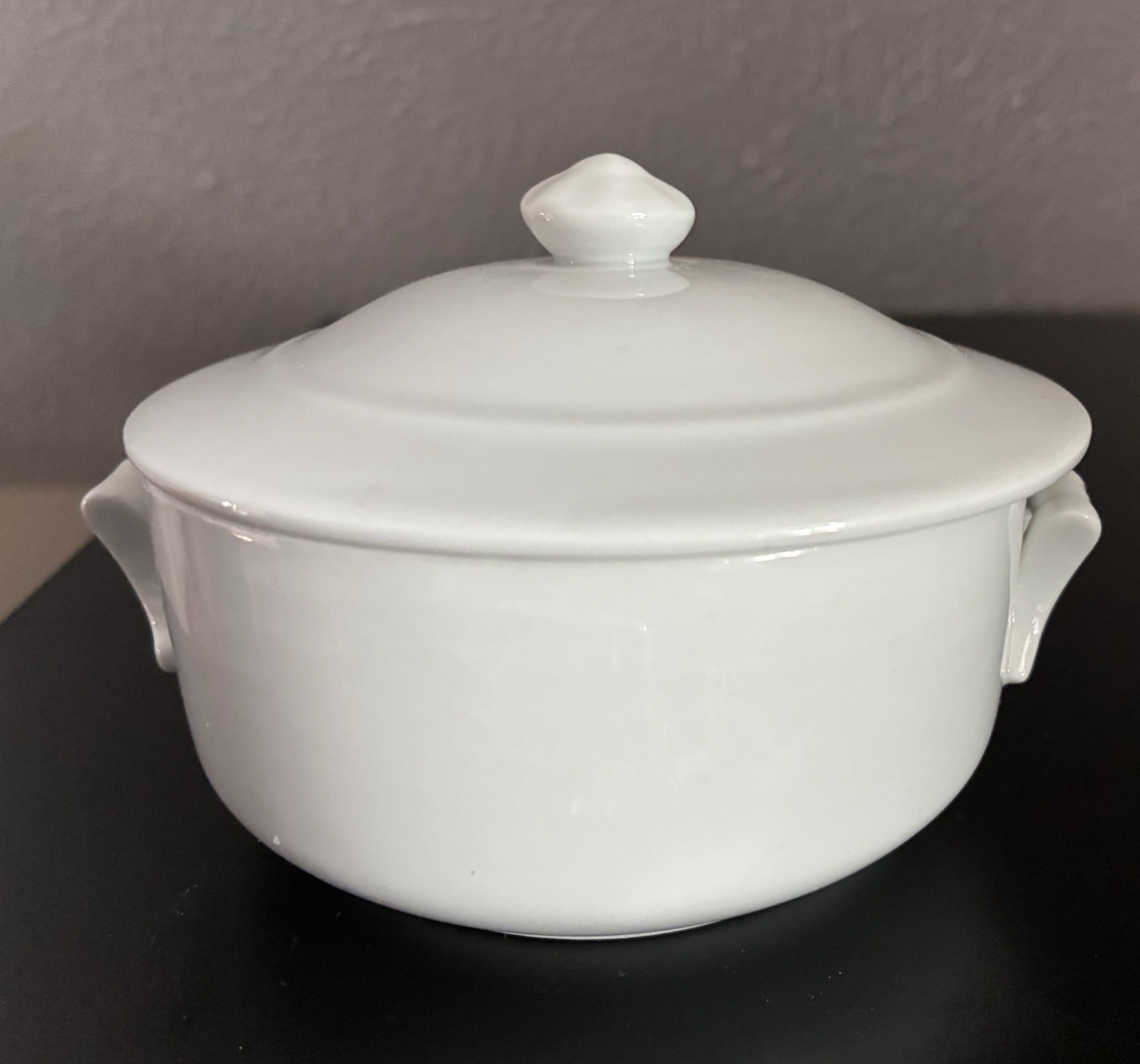 Ironstone Modern 4” Butter Dish w Handles & Lid Unmarked COTTAGE Core Farmhouse