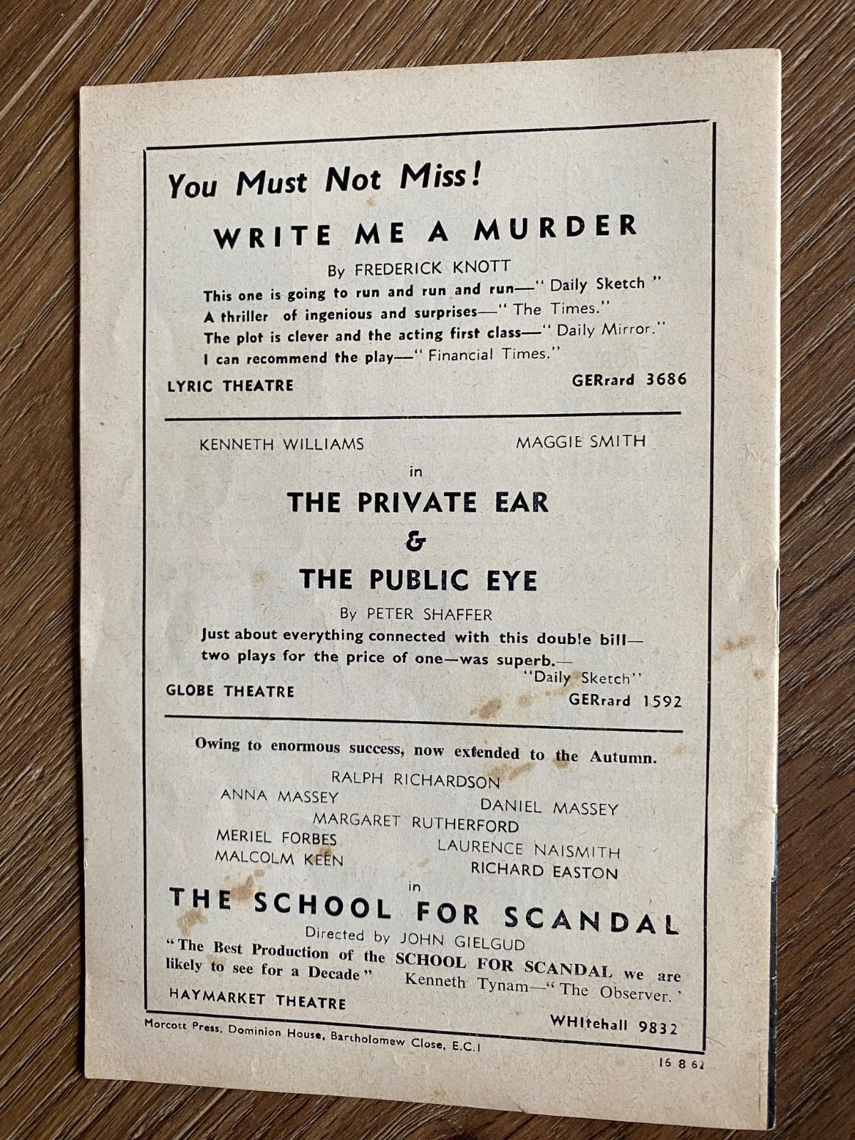 TREVOR HOWARD 2 THEATRE PROGRAMMES