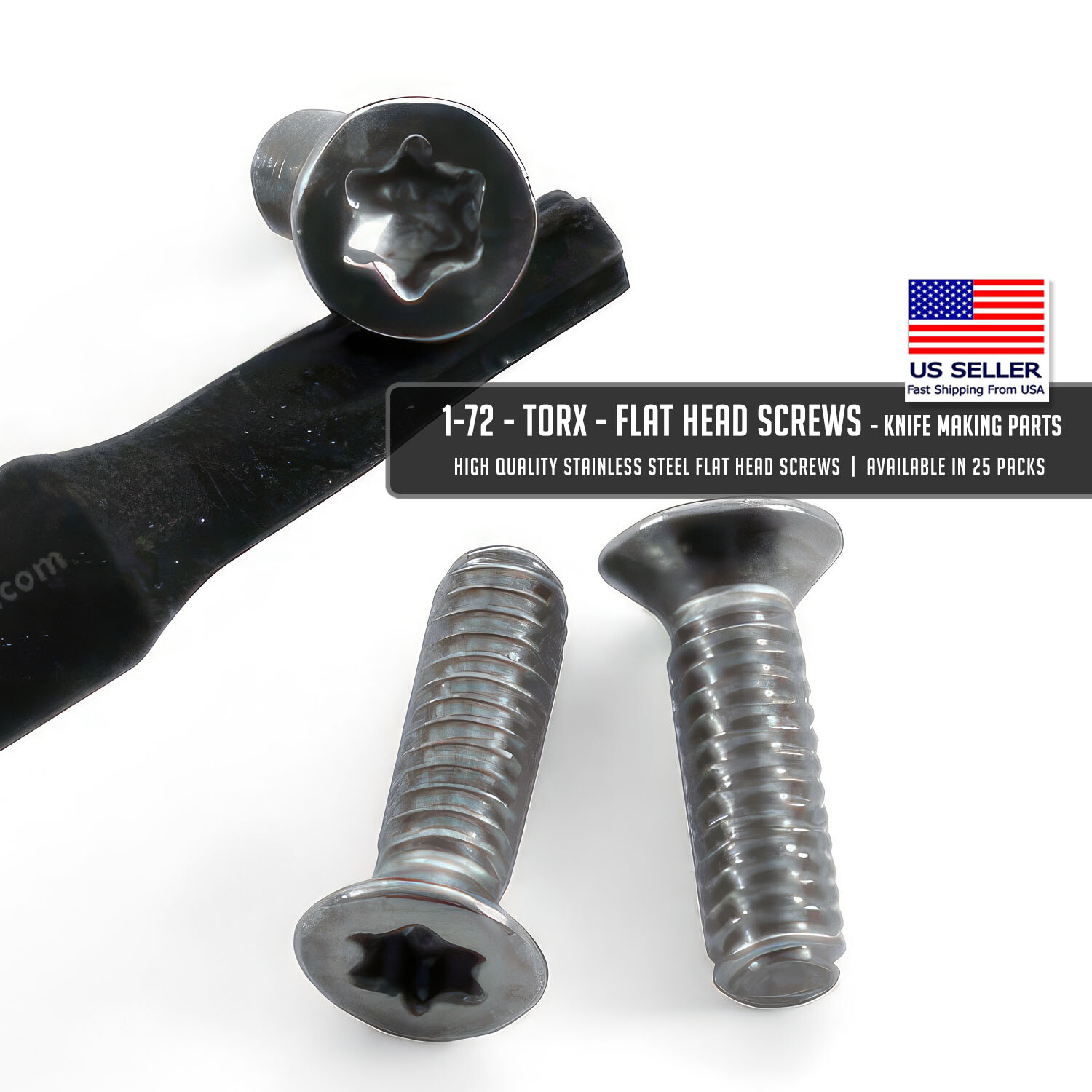 1-72 – TORX – Flat Head Screws – Knife Making Parts – 2 Thread Length Sizes