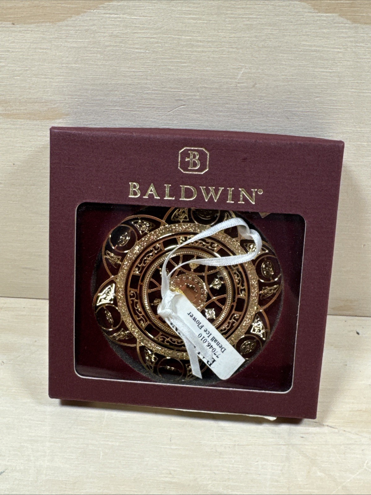 Baldwin Denali Ice Flower Christmas Ornament 24KT gold Finished Brass Boxed