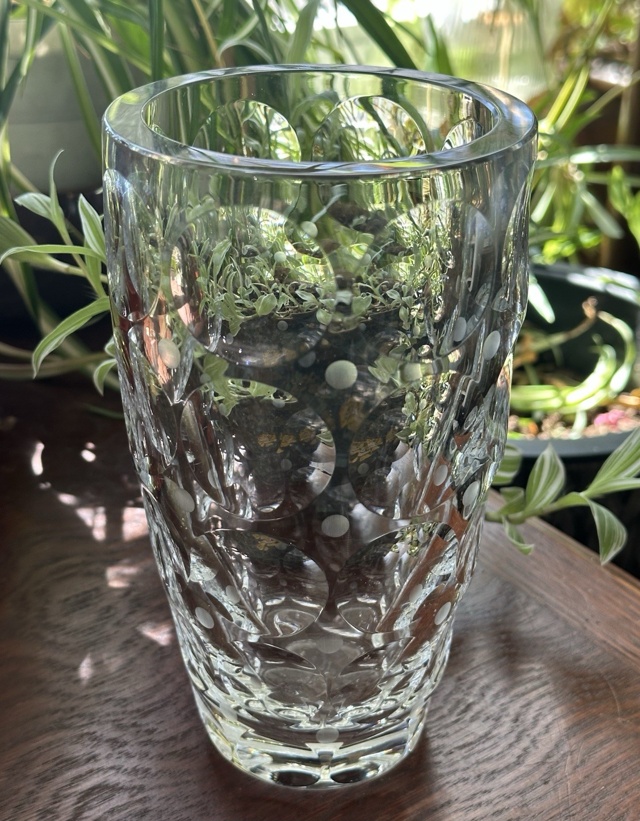Peill Putzler Germany MCM Crystal VASE Great Optics Etched Dots Concave Circles