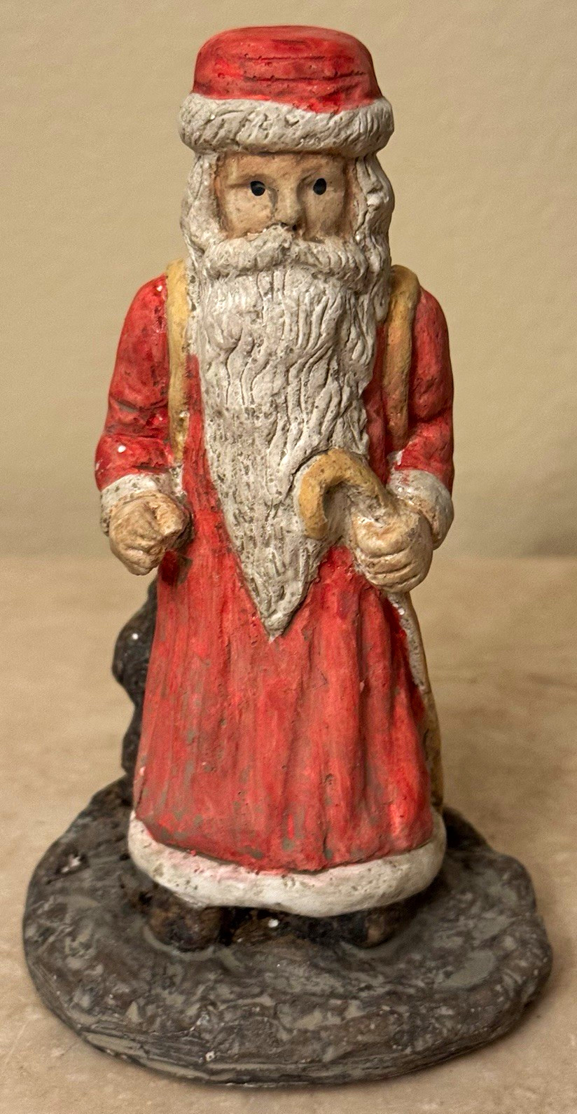 Vintage Old World Santa Claus Chalkware Candle Holder Painted 3D Red White 6 in