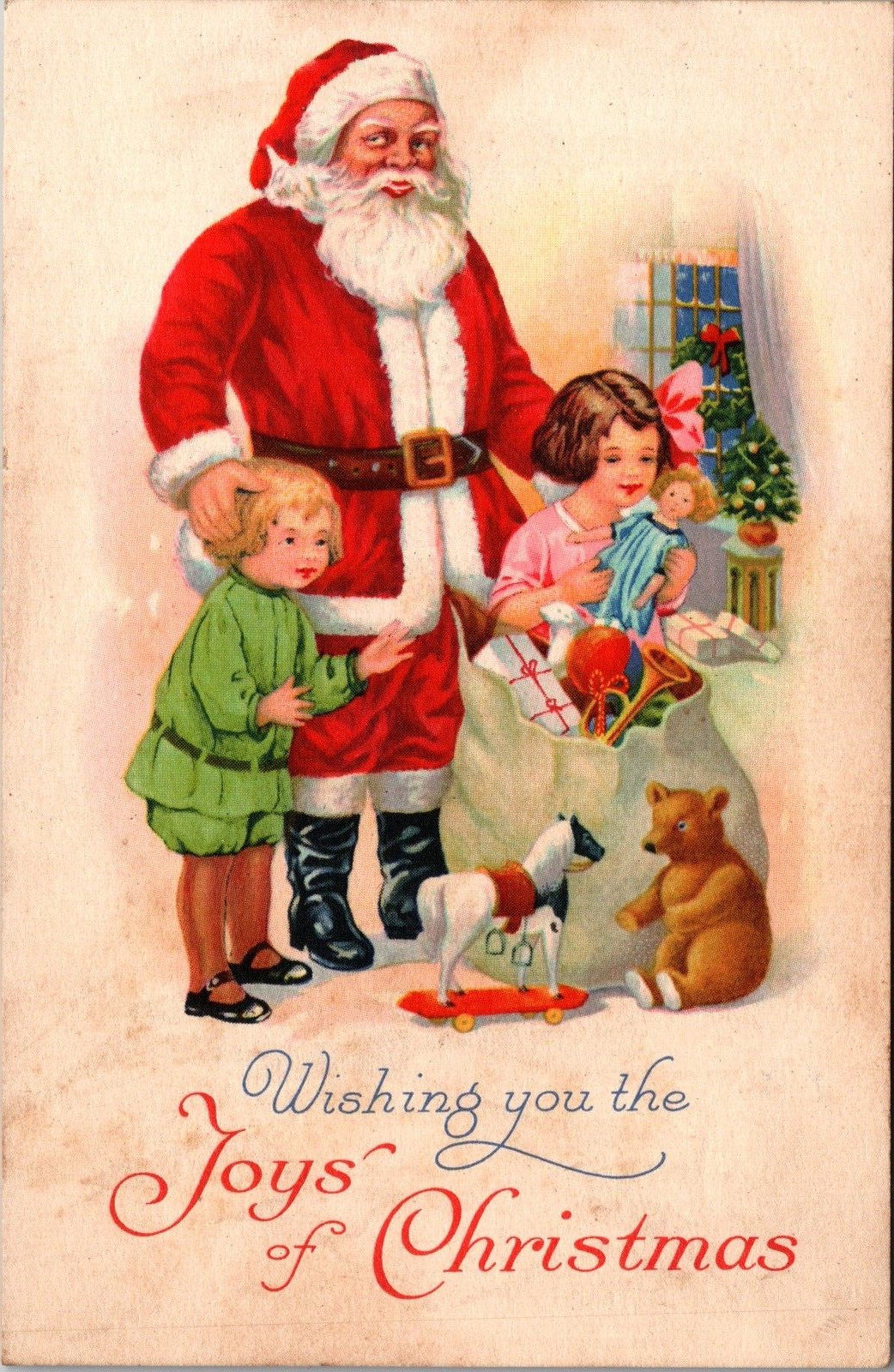 Postcard Wishing You the Joys of Christmas Santa Children Toys Unposted