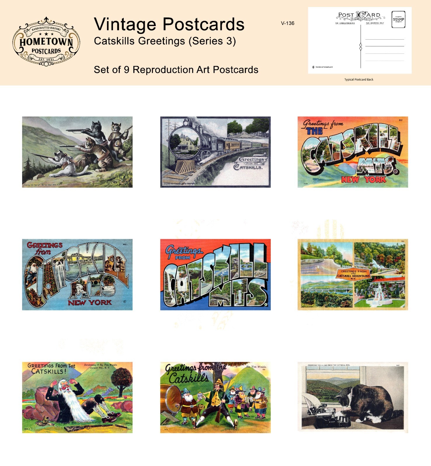 Catskills Greetings, NY (Series 3) Lot of 9 Rare Antique Repro Postcards