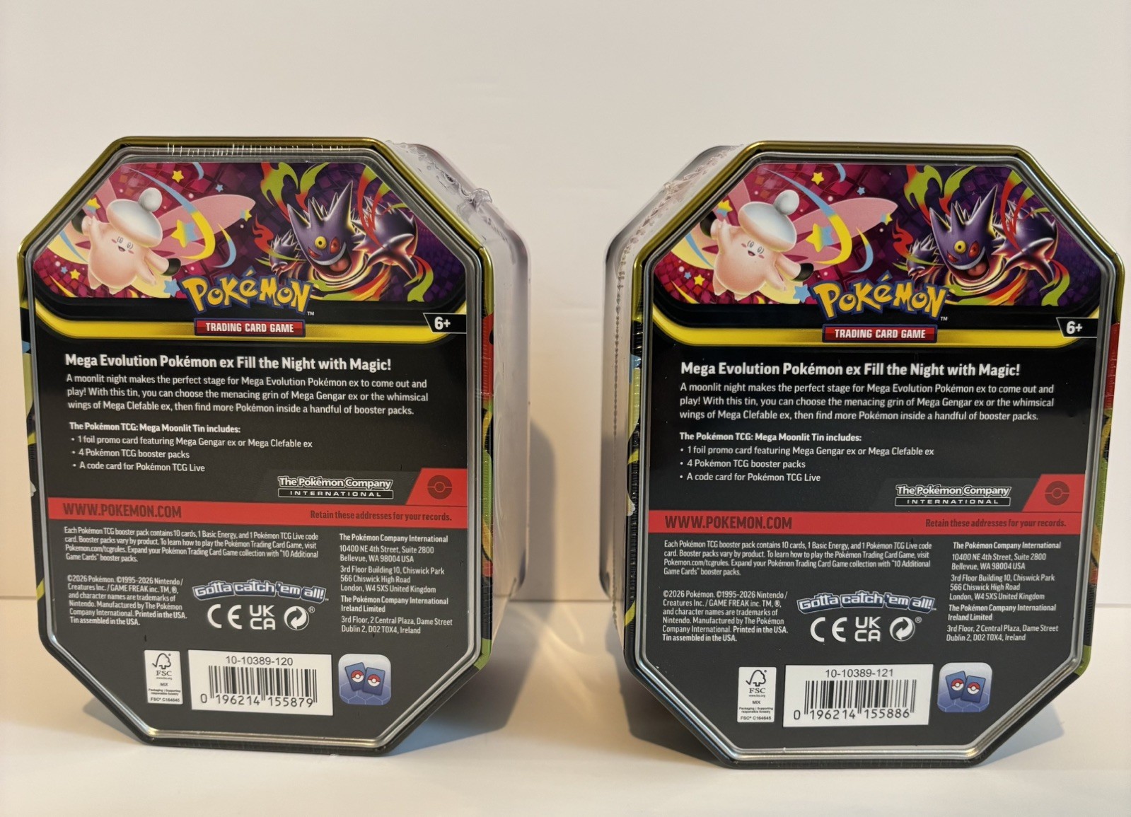 Pokémon TCG Mega Clefable and Mega Gengar Moonlight Tins (Factory Sealed)