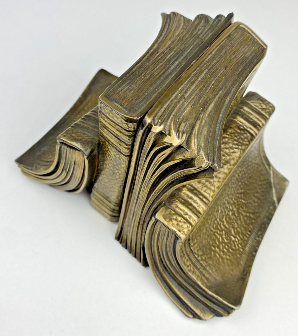 VTG PM Craftsman Bookends Brass Metal Cast Stack Cascading Books USA MCM EUC